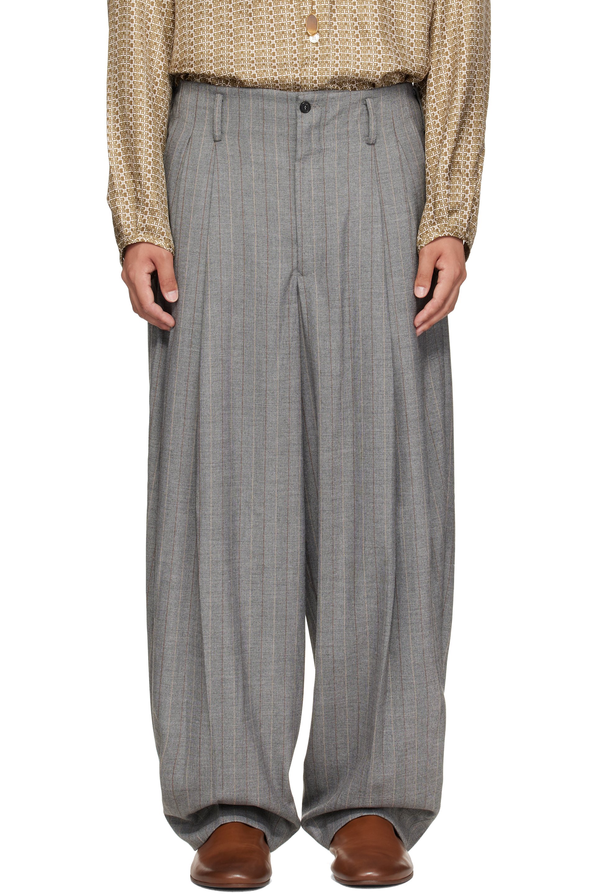 Hed Mayner - Gray Striped Trousers