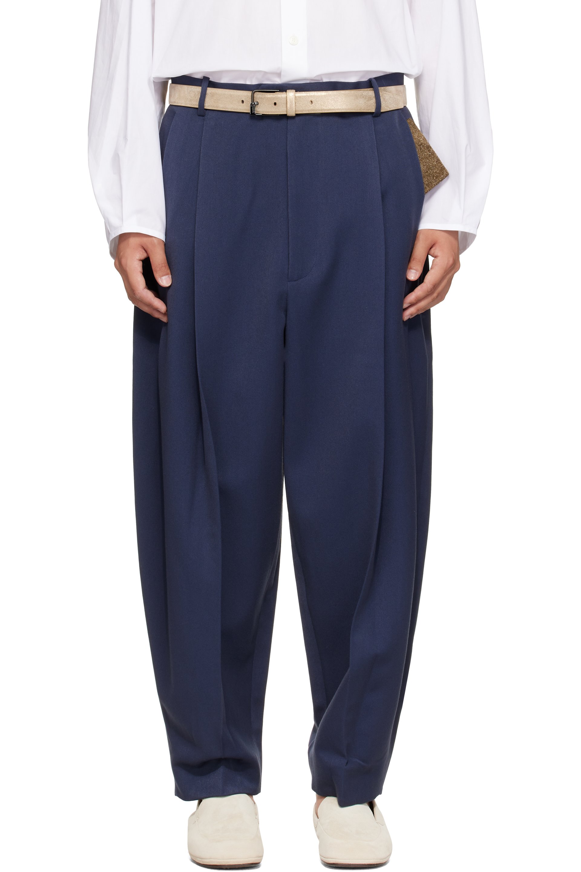Hed Mayner - Navy Pleated Trousers