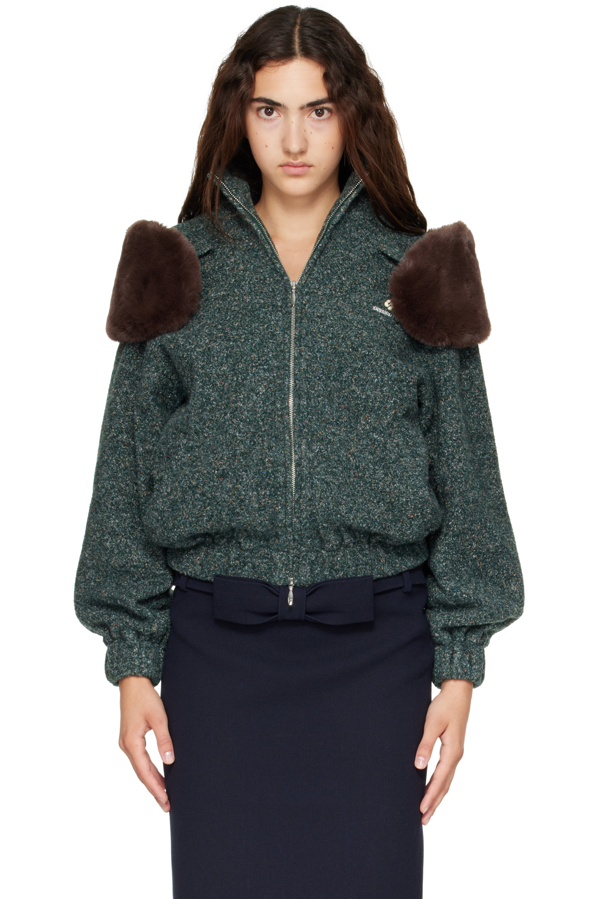 SHUSHU/TONG - Green Decorative Faux-Fur Loose Jacket