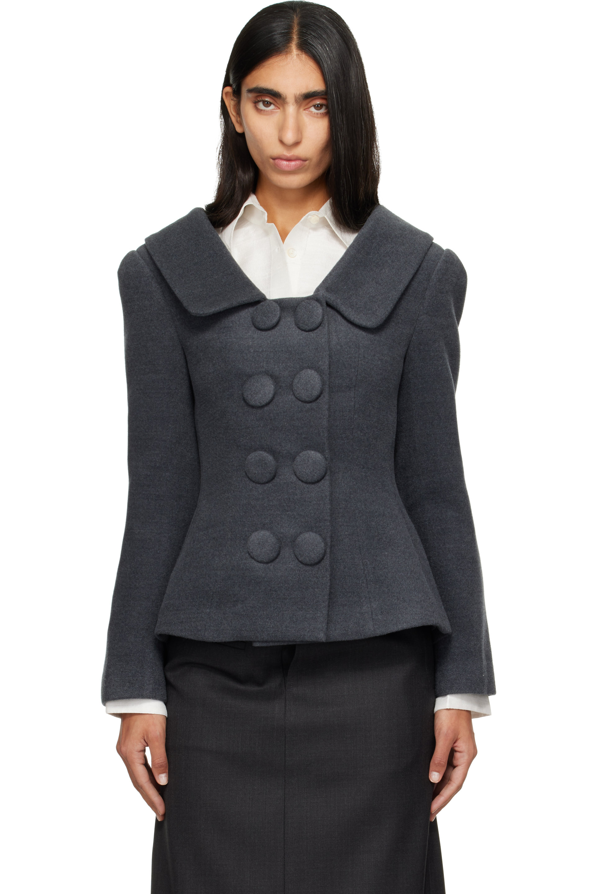 SHUSHU/TONG - Gray Lapel Wrap Jacket