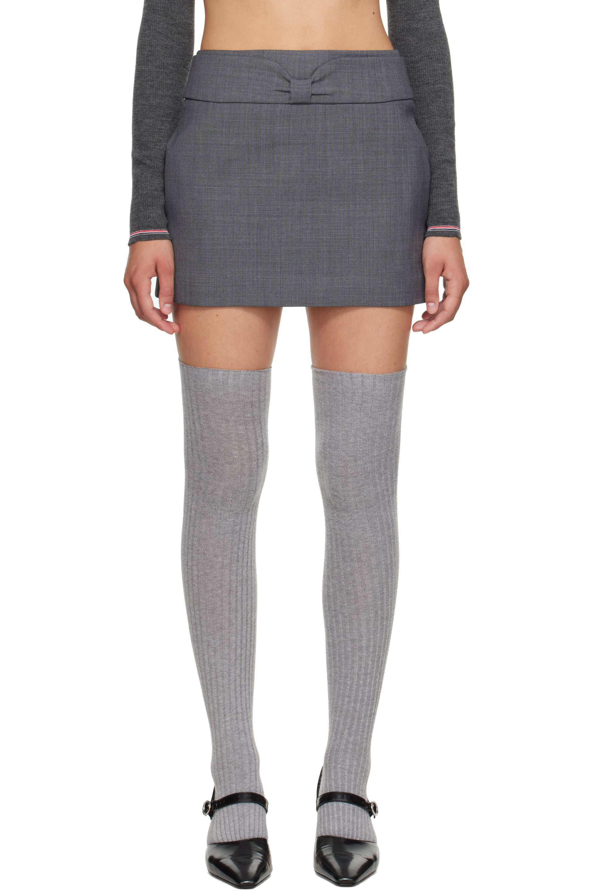 SHUSHU/TONG - Gray Bow Low-Waist Miniskirt