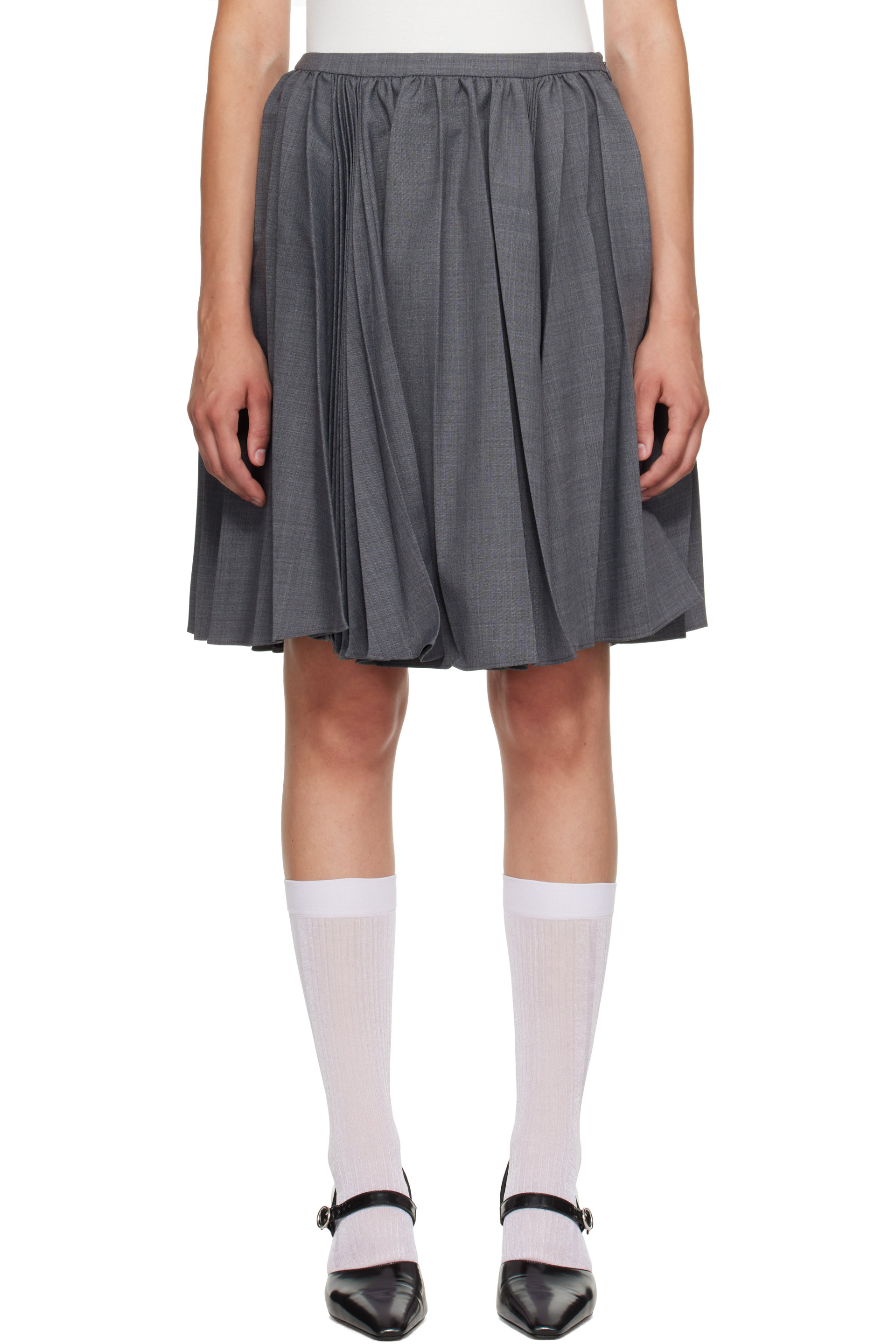 SHUSHU/TONG - Gray Pleated Midi Skirt