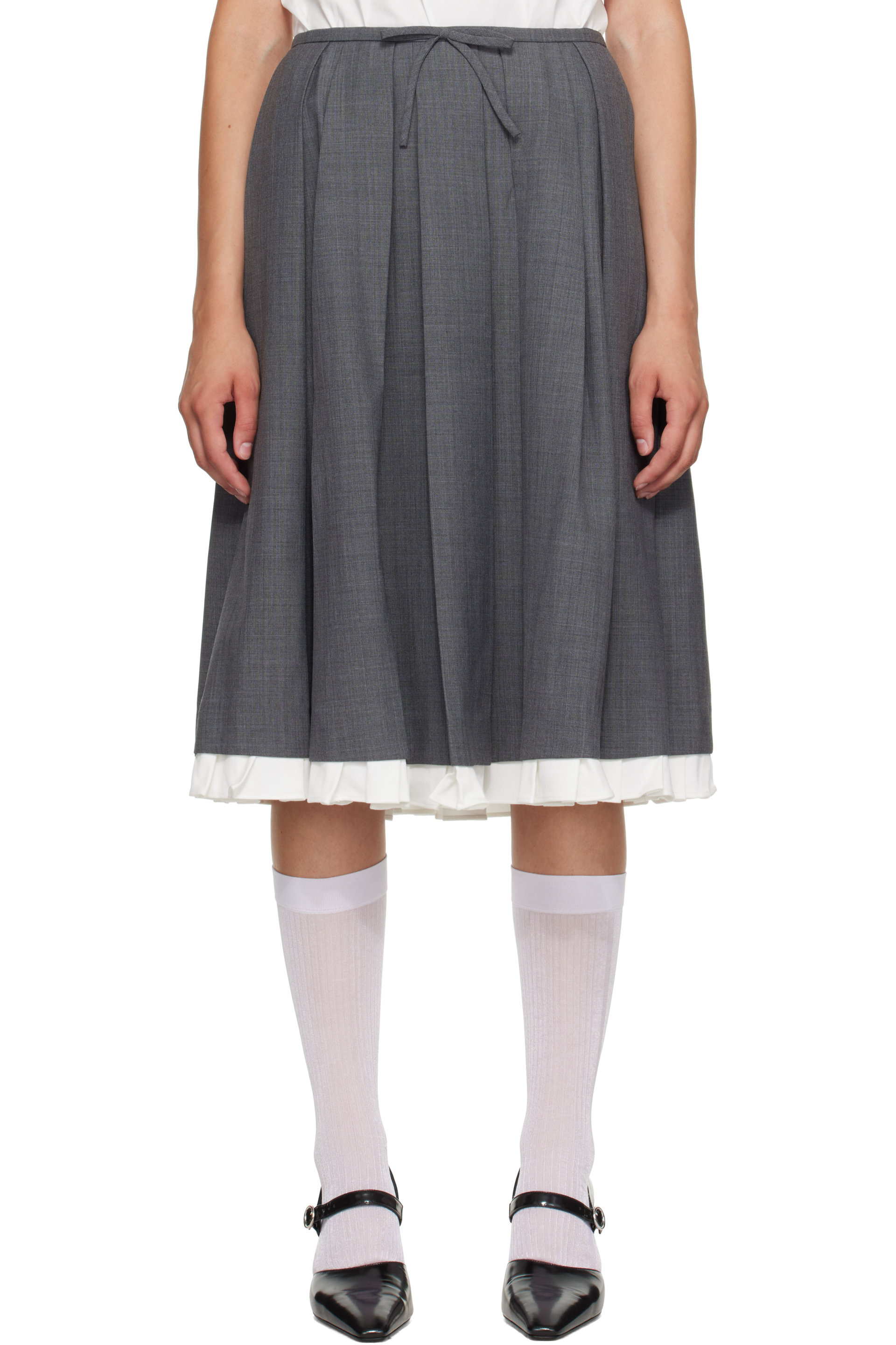 SHUSHU/TONG - Gray Ruffled Pleat Midi Skirt