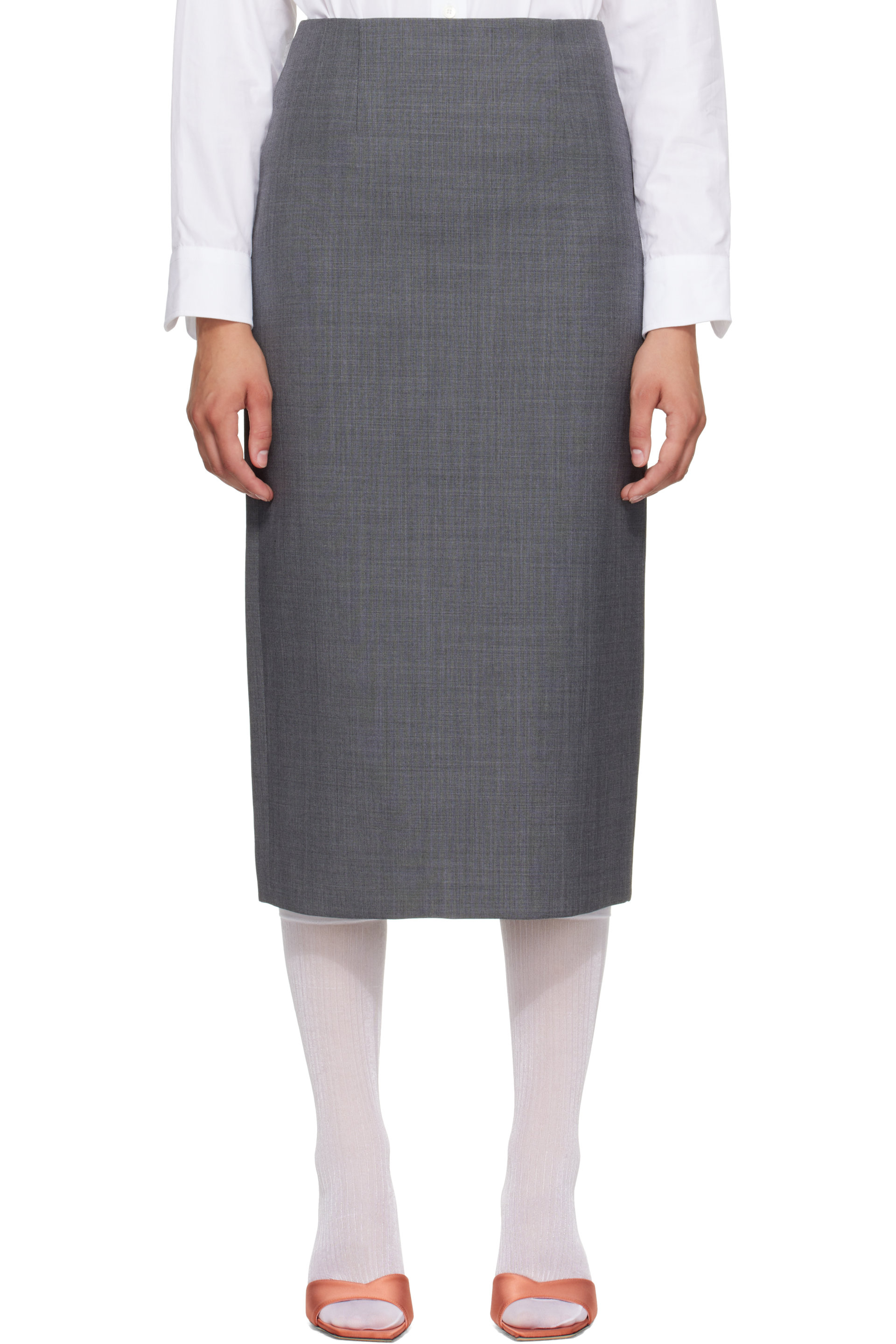SHUSHU/TONG - Gray Straight Fitted Midi Skirt