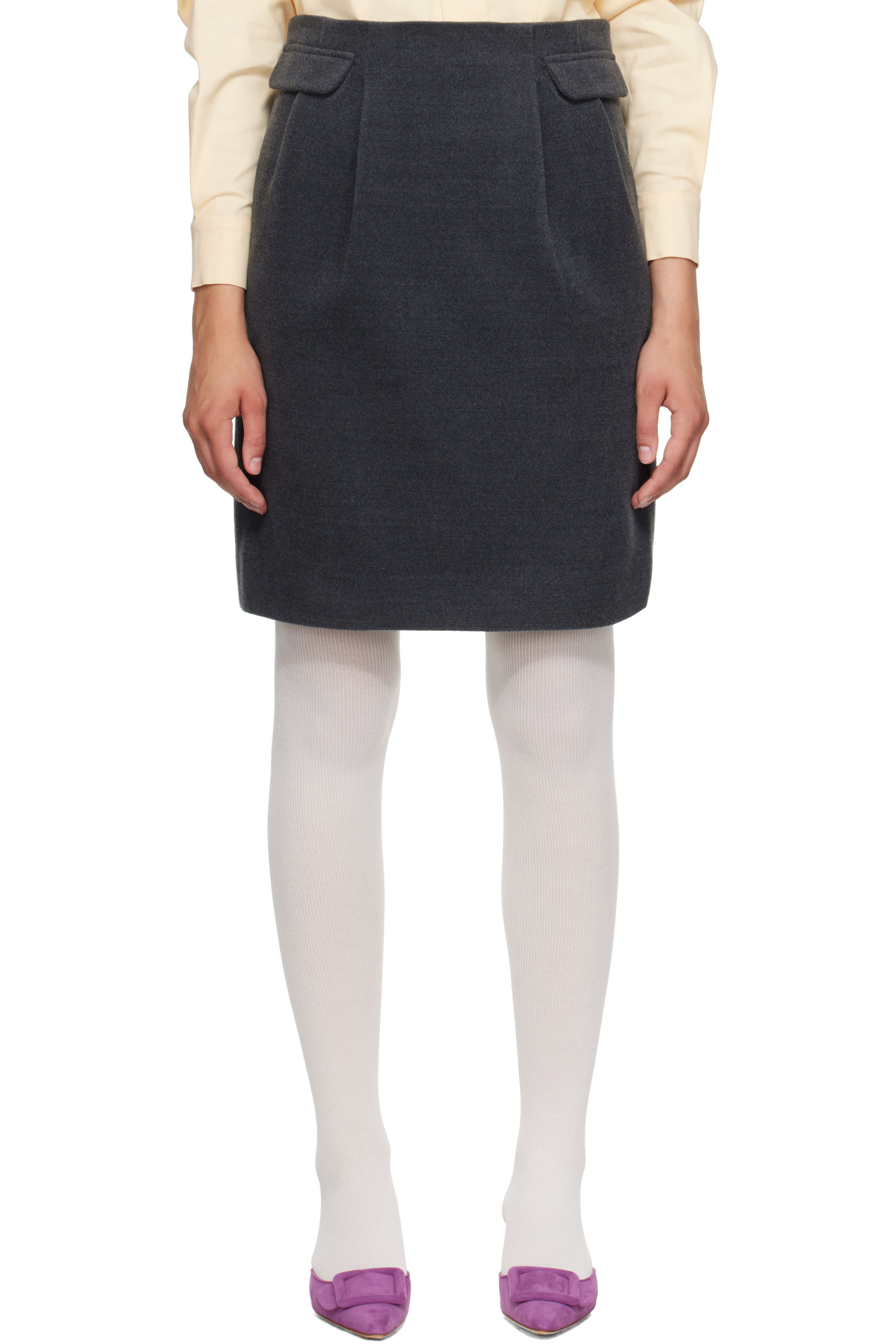 SHUSHU/TONG - Gray Decorative Flap Midi Skirt