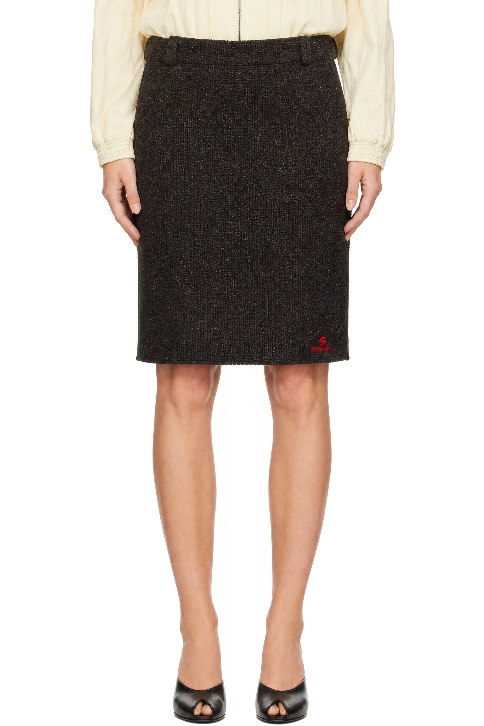 SHUSHU/TONG - Brown Straight Knit Midi Skirt