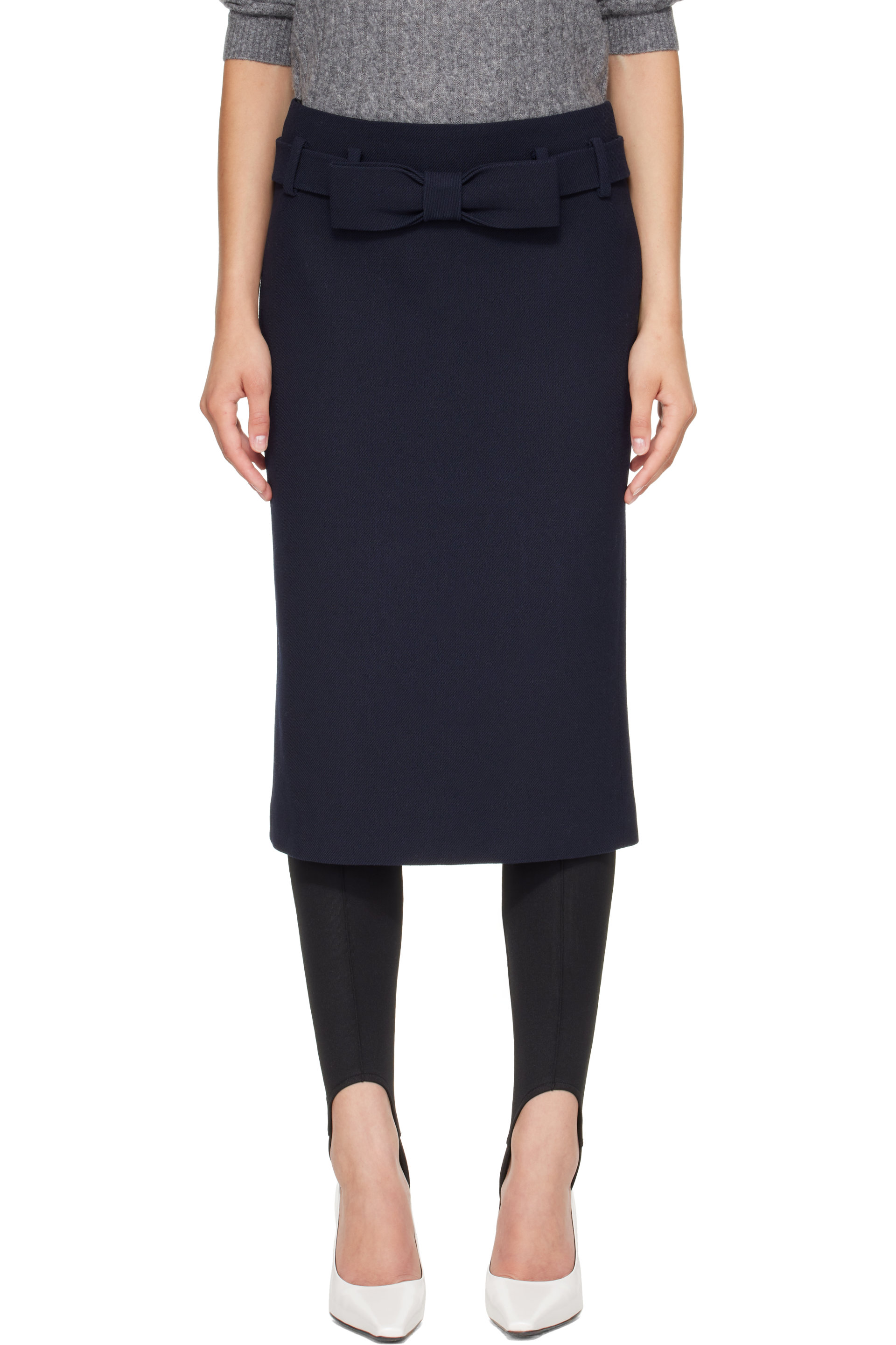 SHUSHU/TONG - Navy Bow Trimmed Straight Midi Skirt