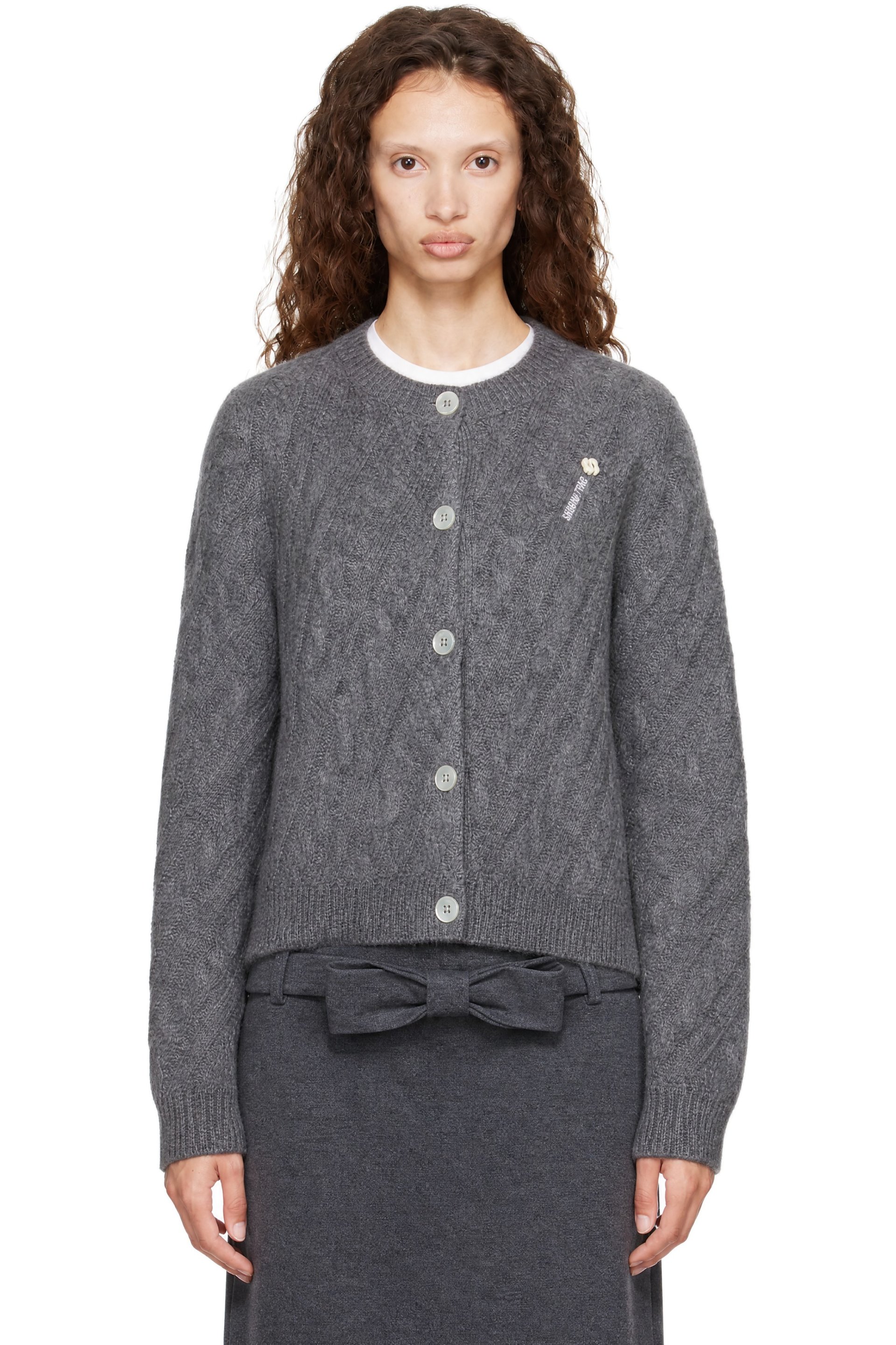SHUSHU/TONG - Cardigan gris en tricot câblé