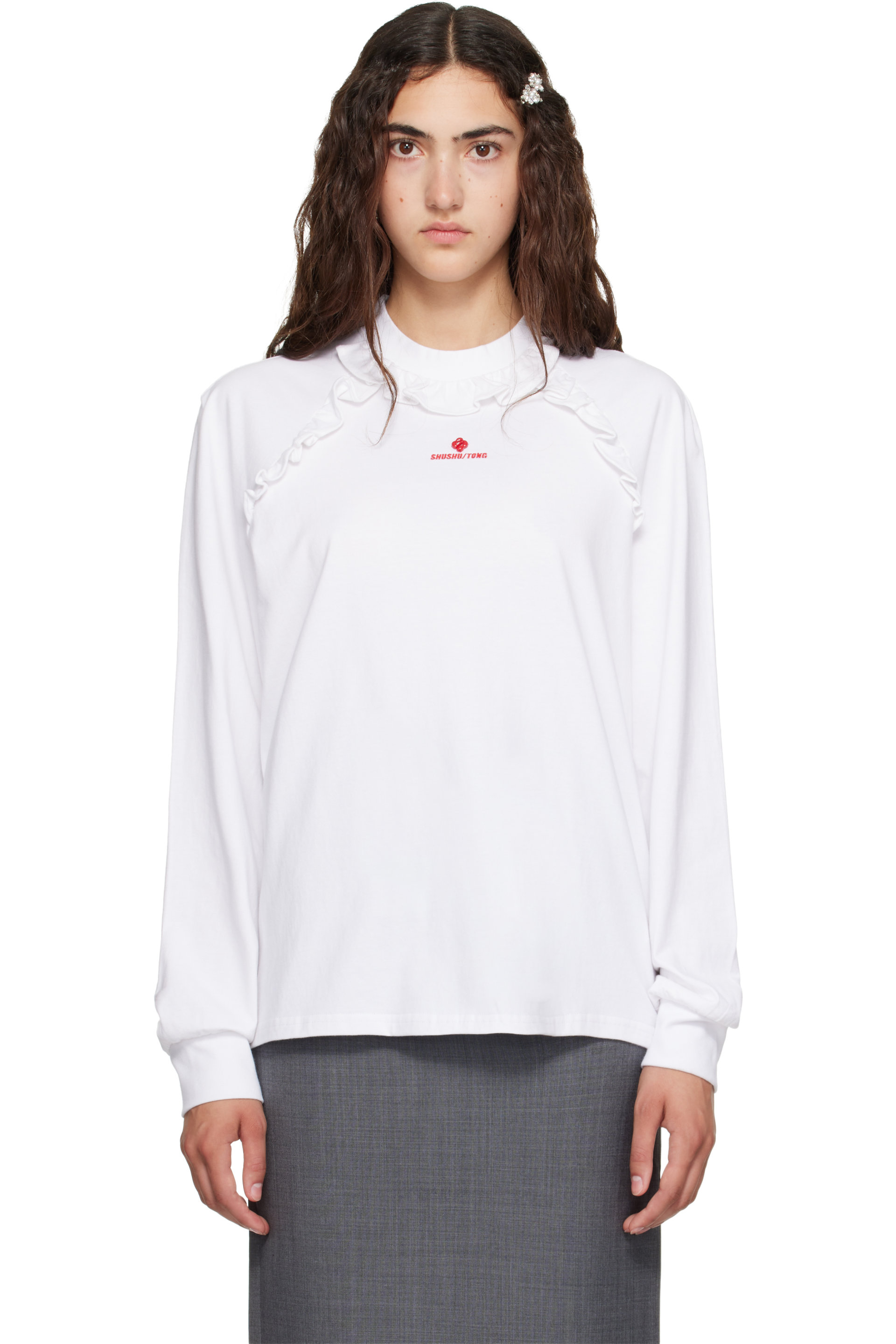 SHUSHU/TONG - White Lace Trim Long Sleeve T-shirt