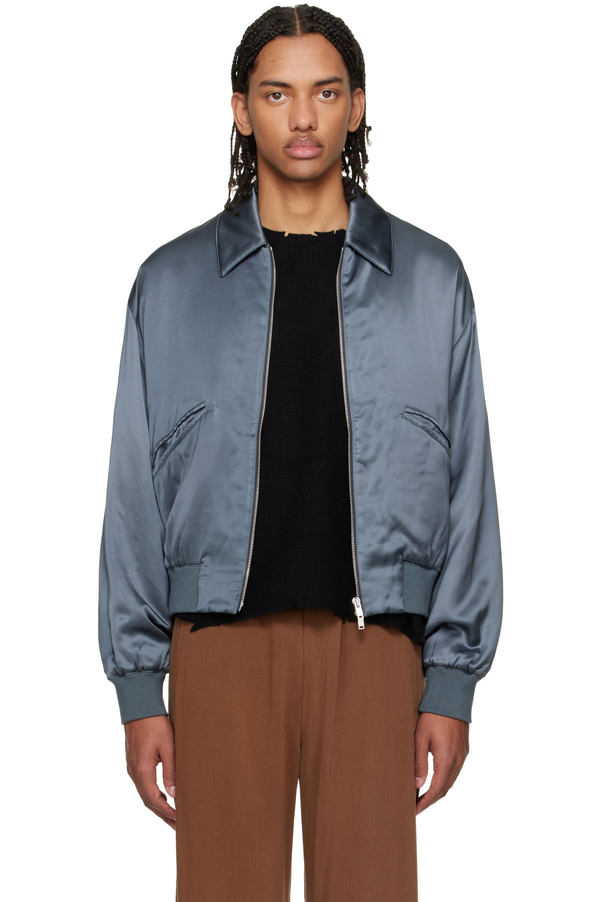 Second/Layer - Gray Aces Satin Club Jacket