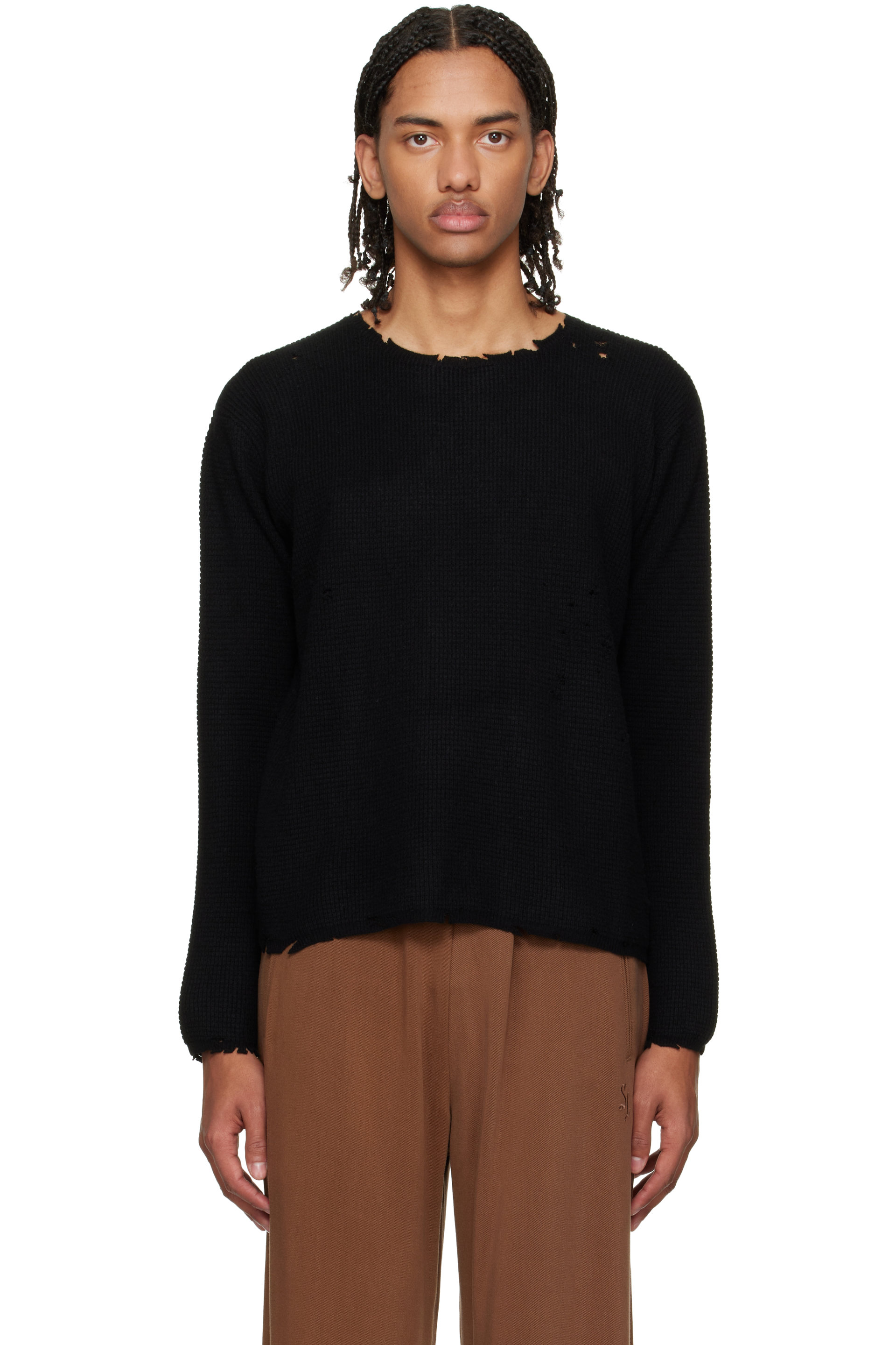 Second/Layer - Black Pullover Waffle Knit Friends Sweater