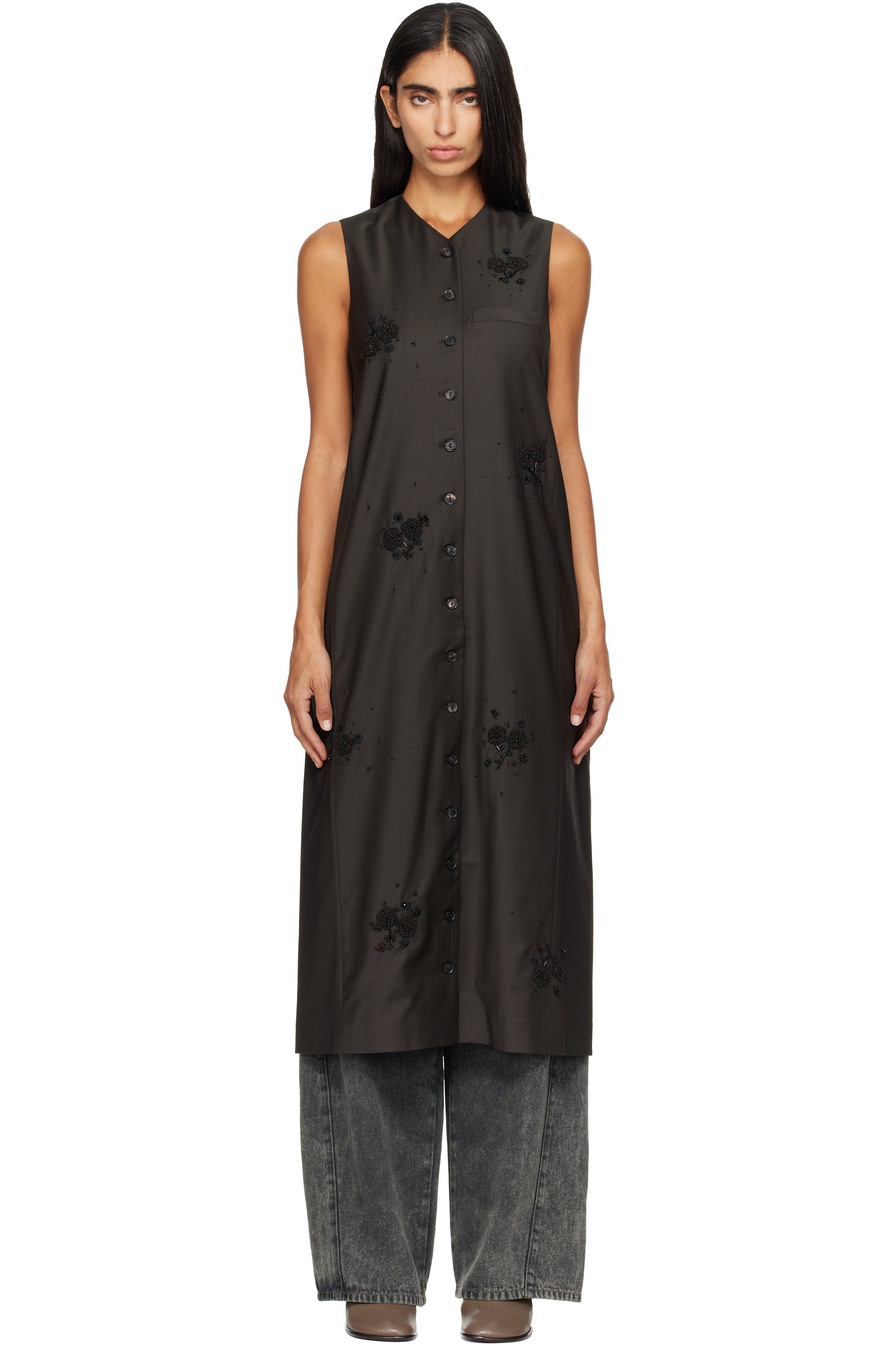Cordera - Brown Tailored Embellished Maxi Dress