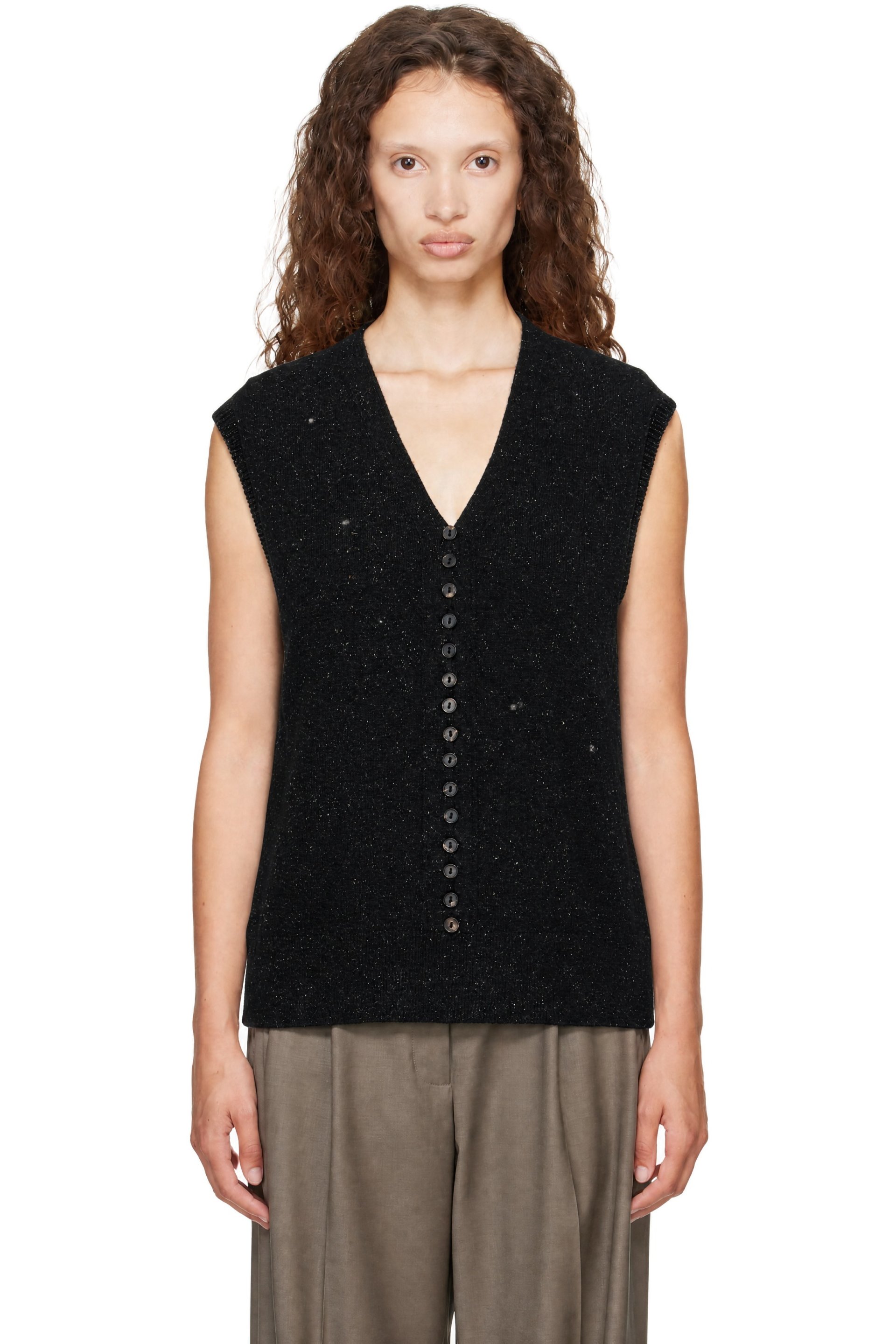 Cordera - Black Wool & Silk Flecked Waistcoat Cardigan