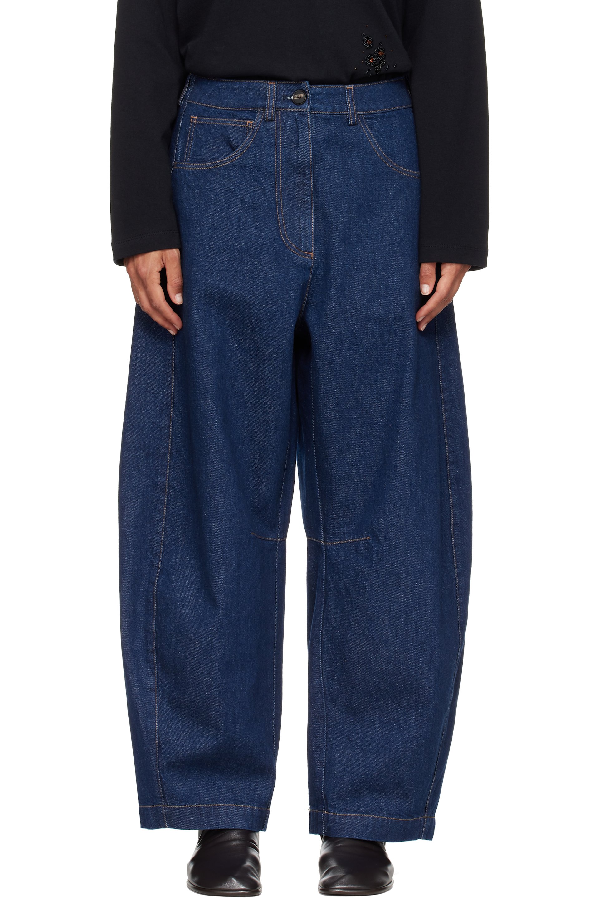 Cordera - Navy Curved Baggy Jeans