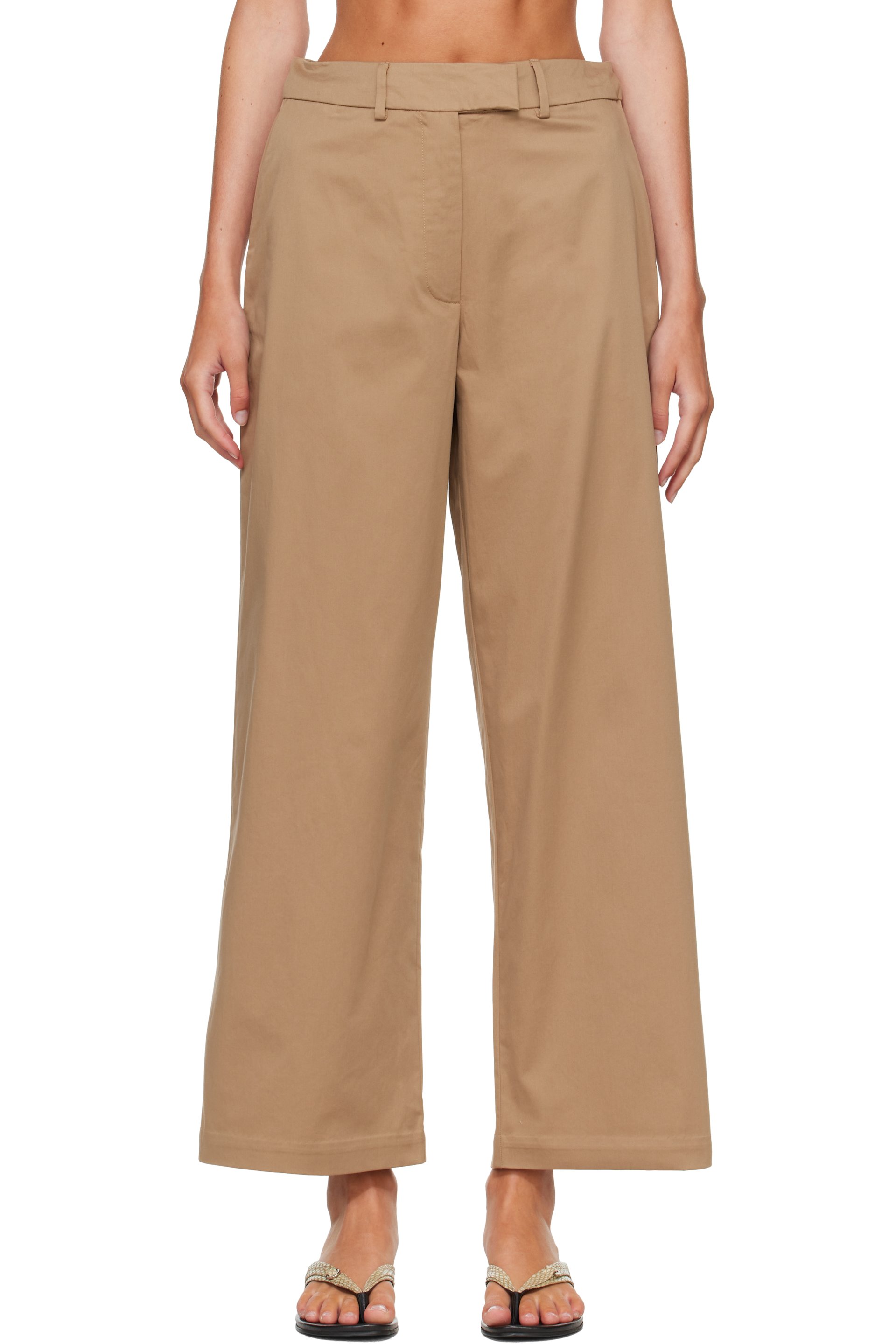 Cordera - Beige Low Rise Cotton Trousers