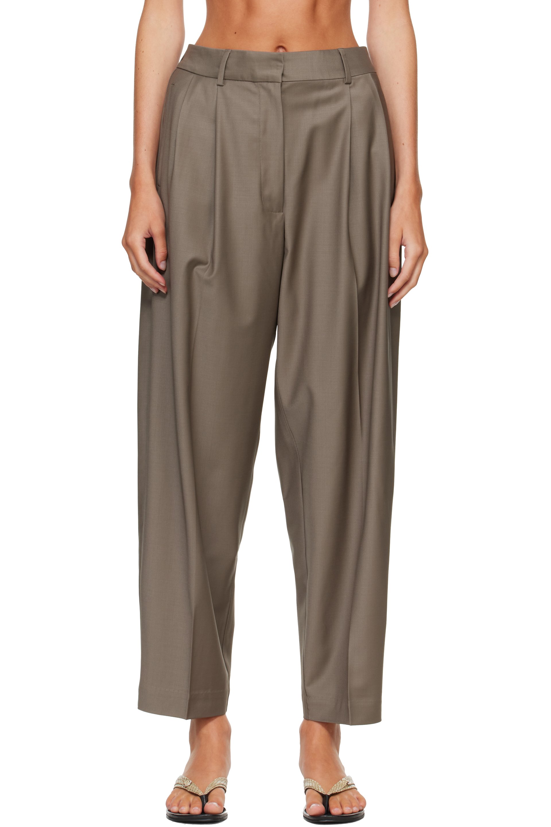 Cordera - Beige Virgin Wool Masculine Barrel Trousers