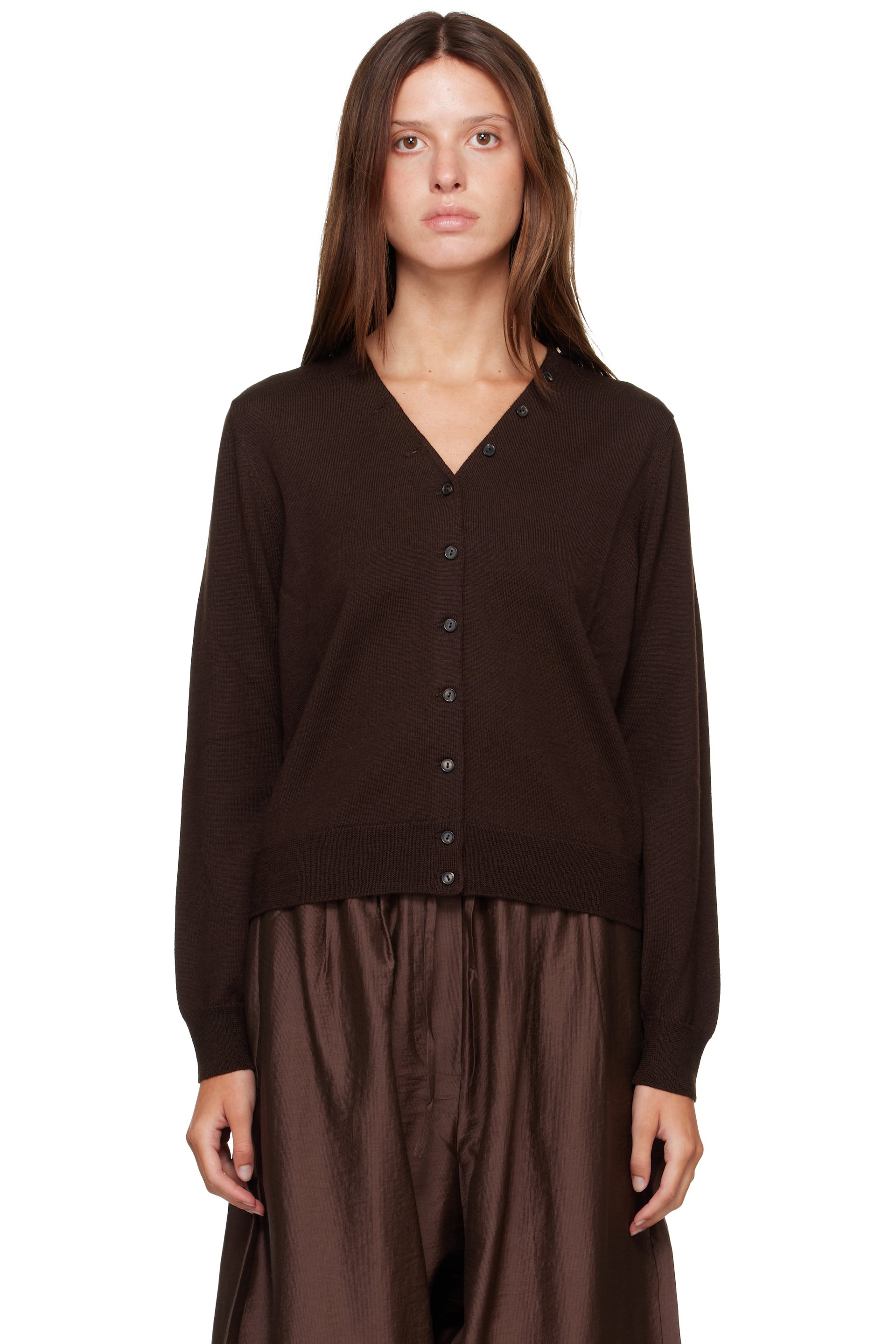 Cordera - 棕色 Merino Wool Button 开衫