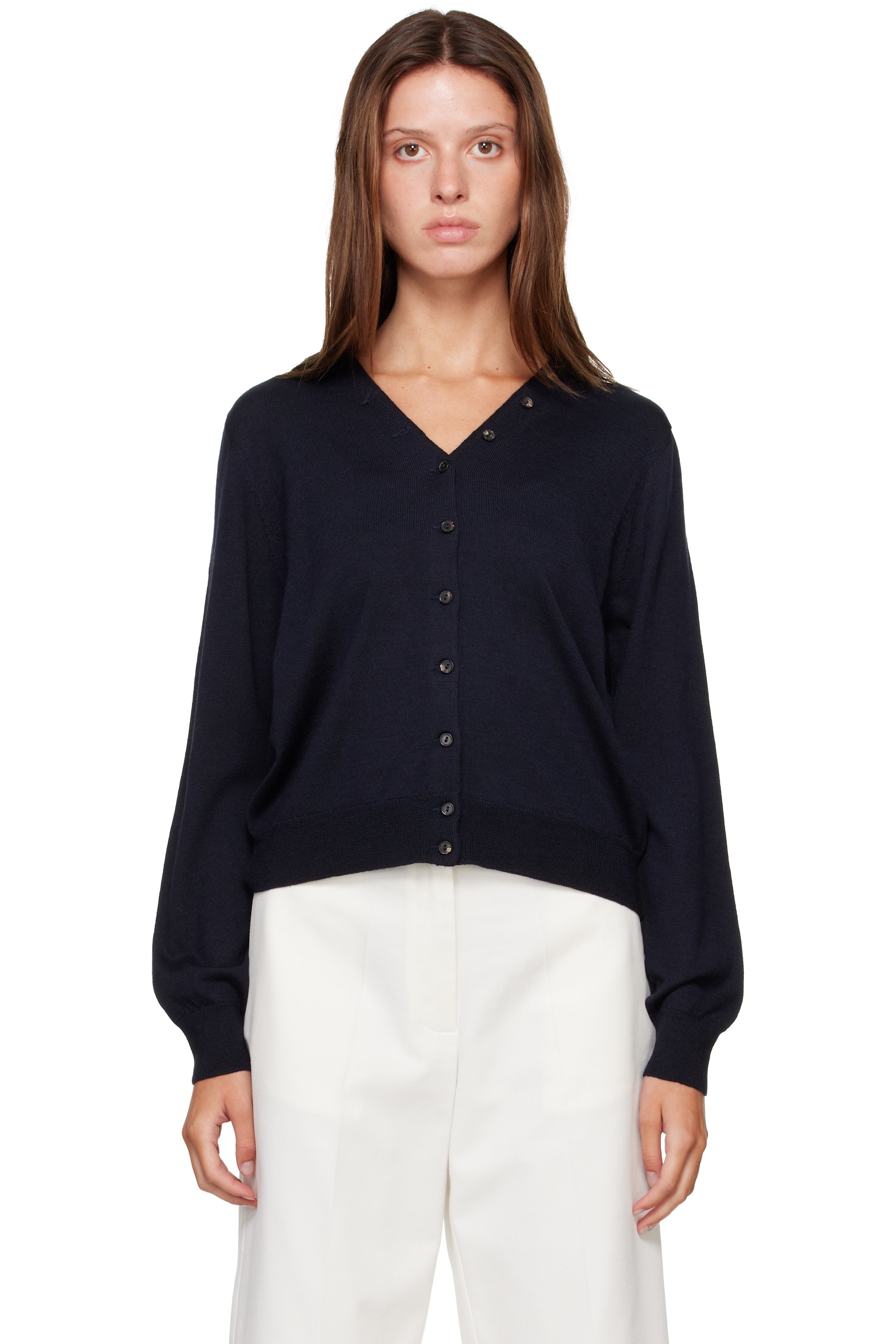 Cordera - 海军蓝 Merino Wool Button 开衫