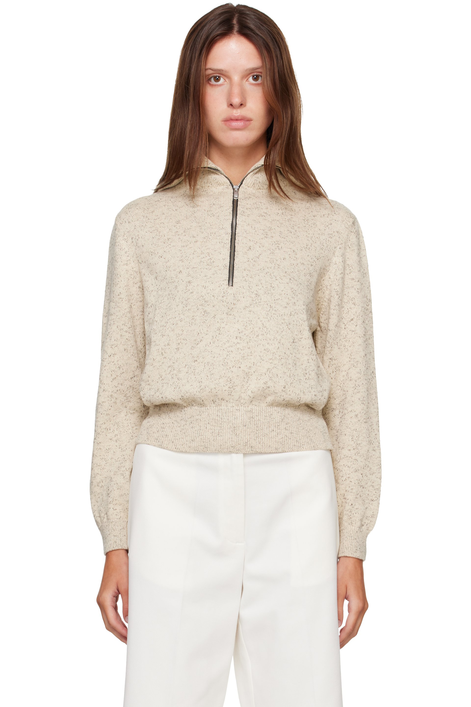 Cordera - 灰白色 Flecked Cotton Zip-Up 针织衫