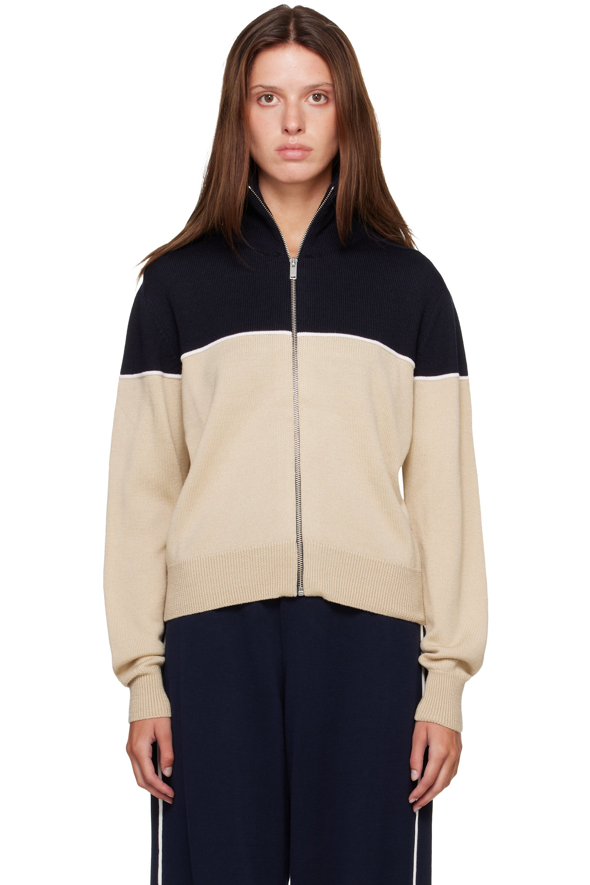 Cordera - 灰白色 & 海军蓝 Extrafine Merino Wool Sporty 开衫