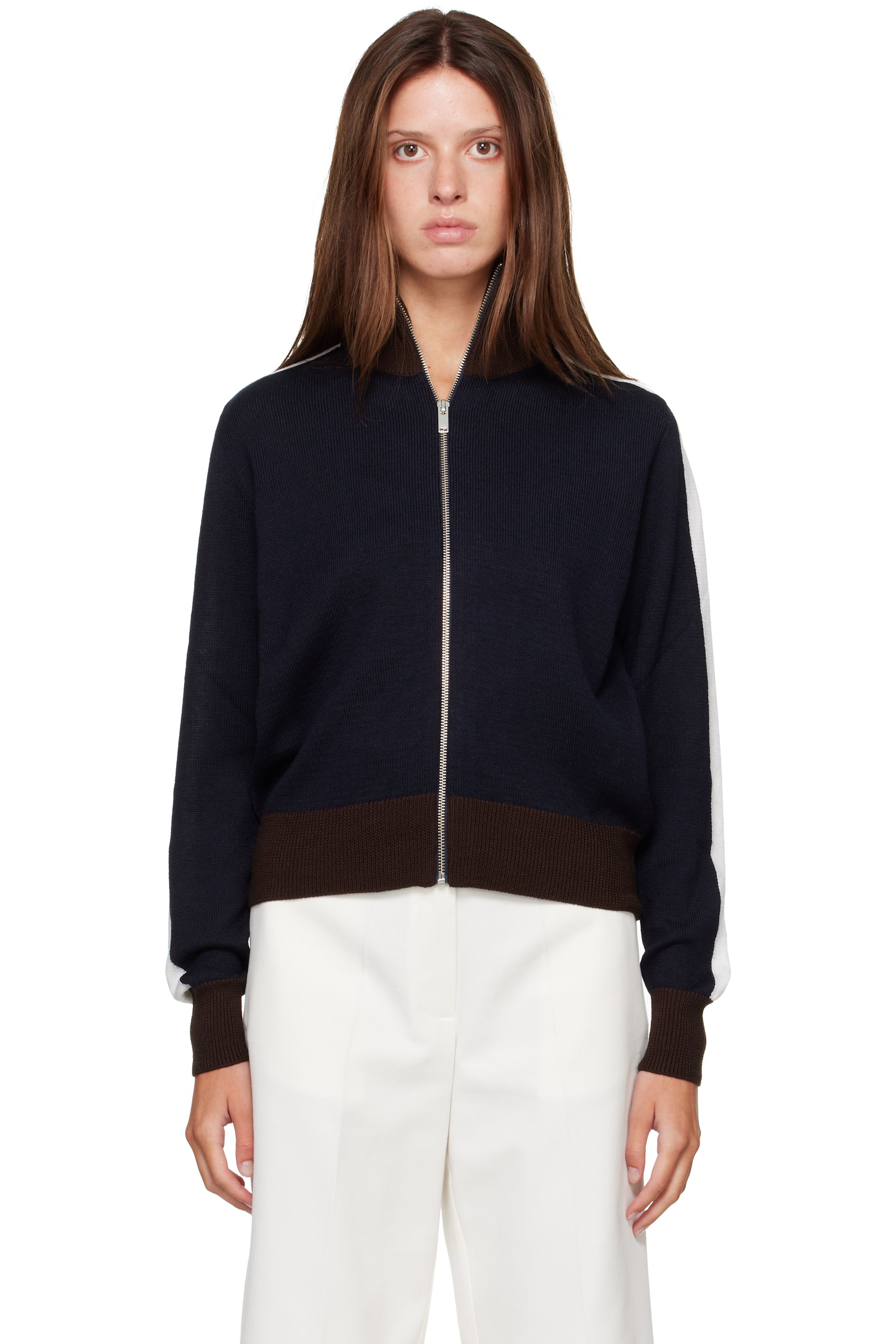 Cordera - 海军蓝 & 棕色 Extrafine Merino Wool Sporty 开衫