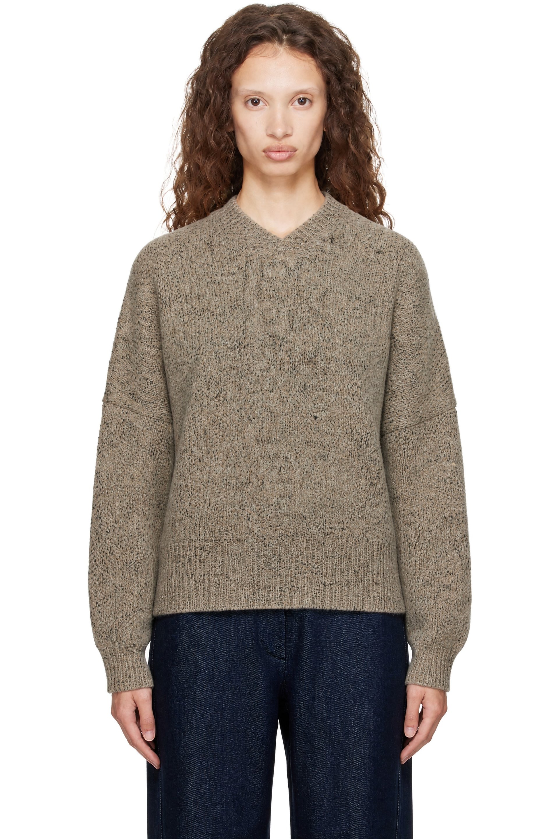 Cordera - Beige Speckled V-Neck Sweater