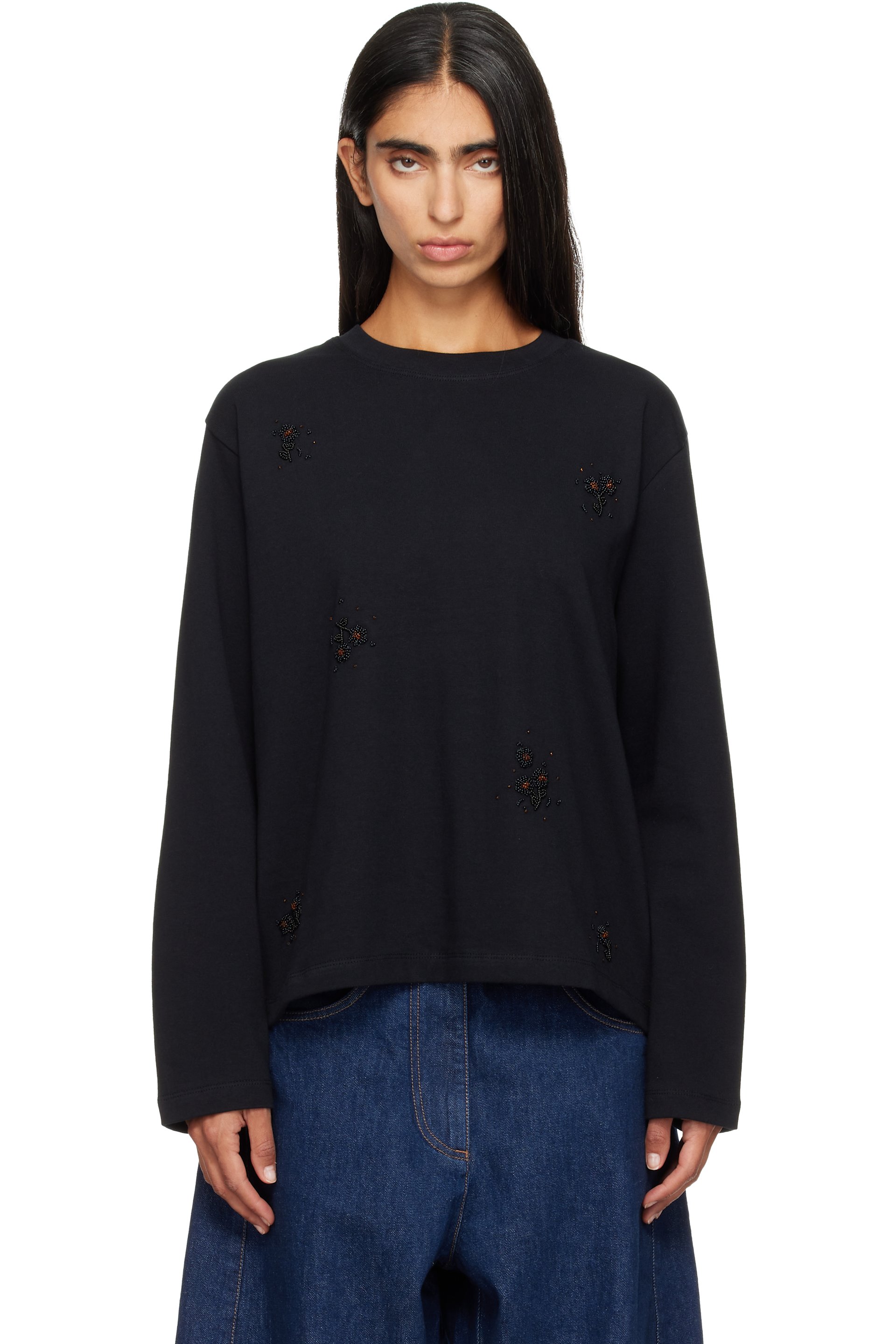 Cordera - Black Embellished Long-Sleeve T-shirt
