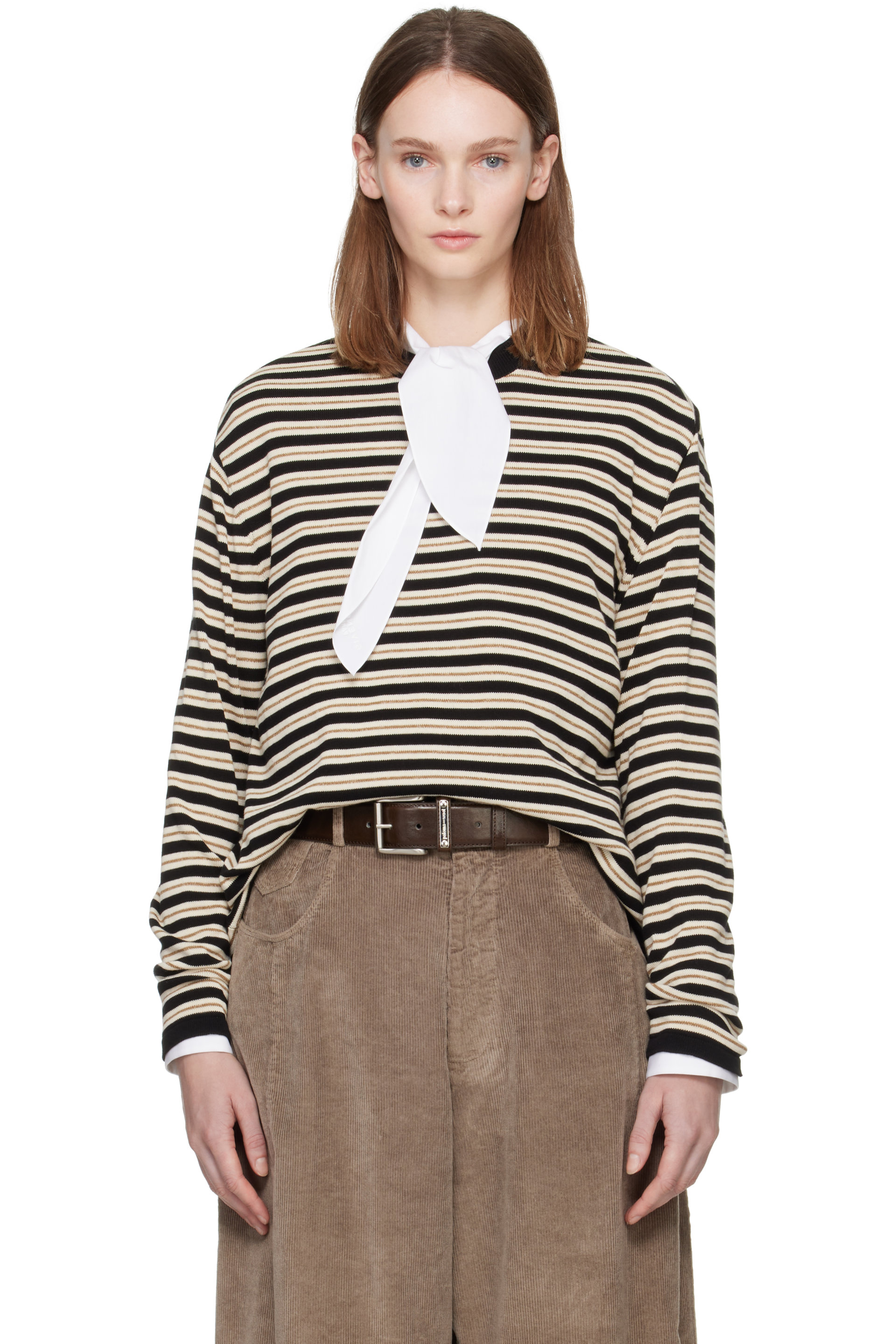 Cordera - Black & Beige Organic Cotton Striped Long-Sleeve T-shirt