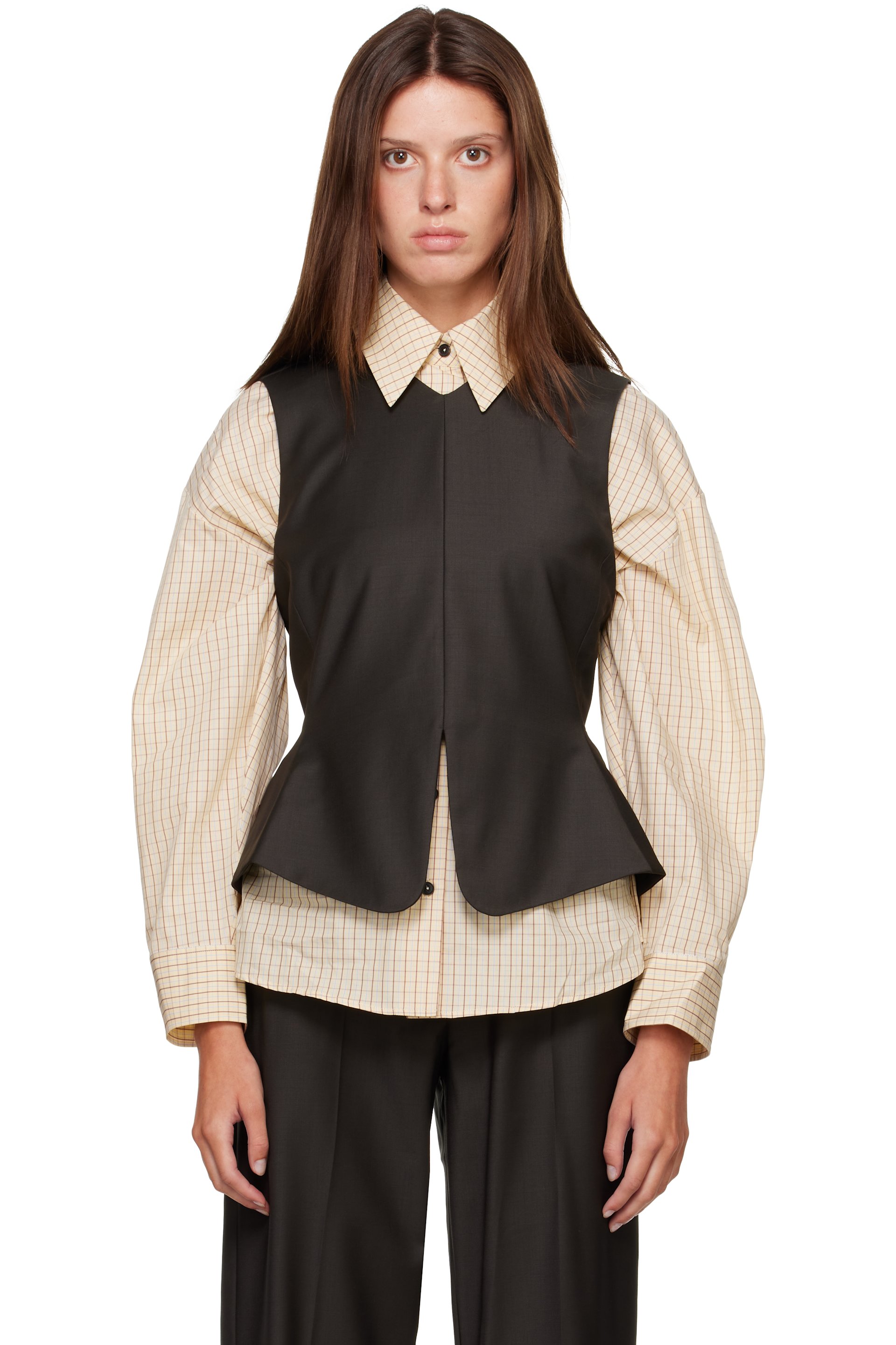 Cordera - 棕色 Tailored Peplum 上装