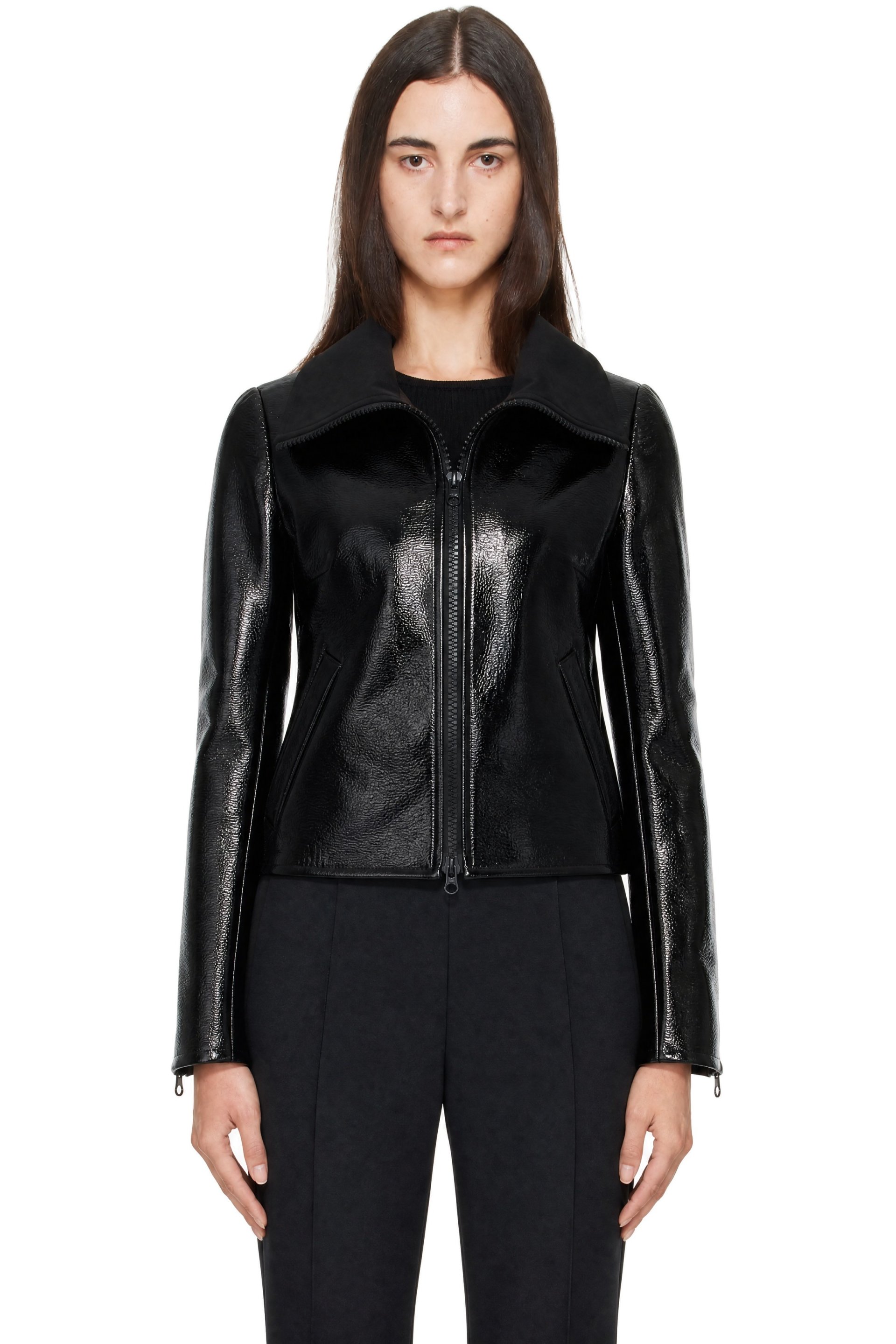 Courrèges - Black High Collar Croc-Embossed Vinyl Jacket