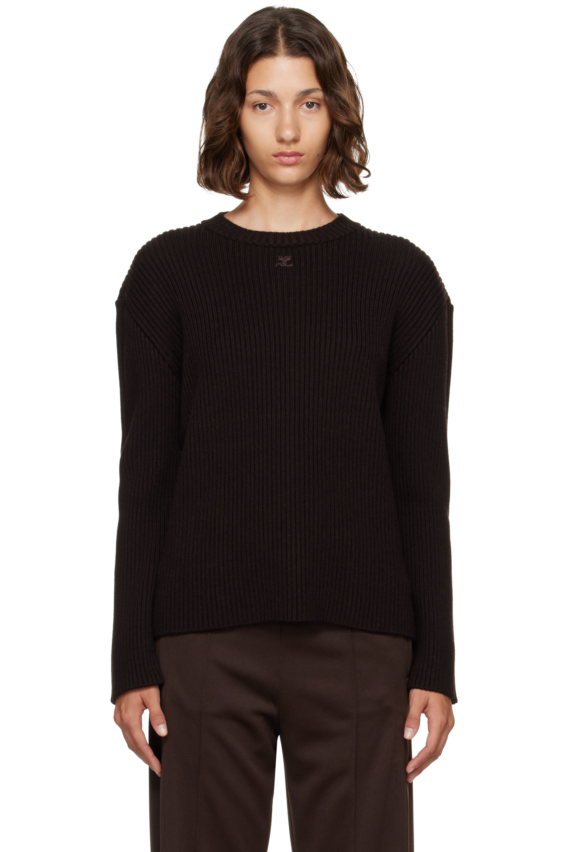 Courrèges - Brown Merino Wool Crewneck Sweater