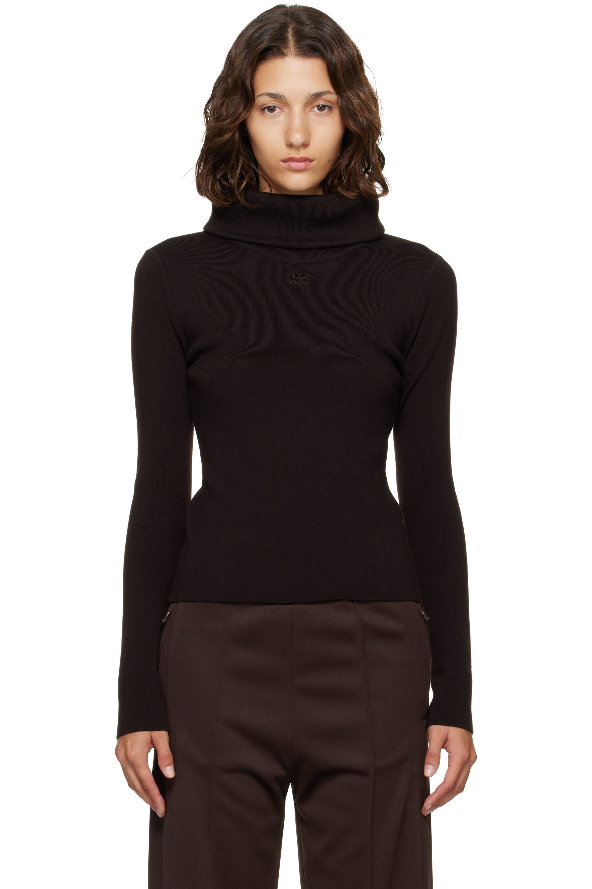 Courrèges - Brown High Collar Merino Wool Sweater