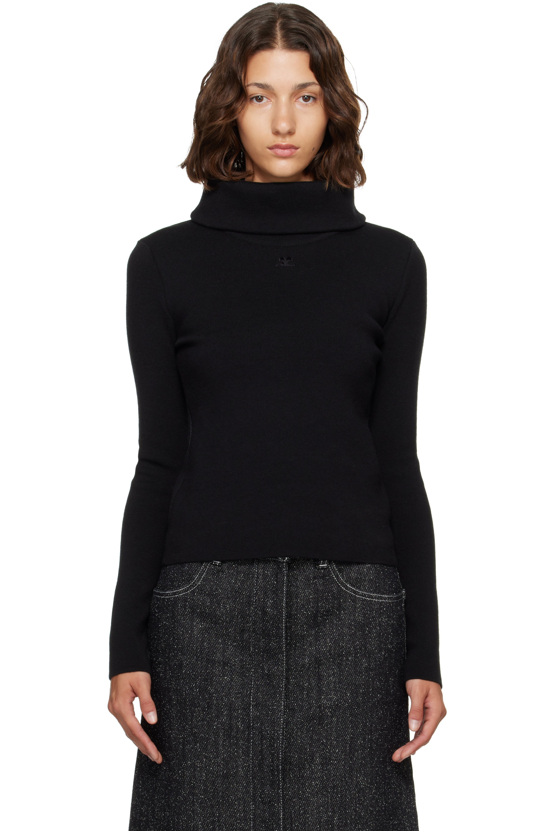 Courrèges - Black High Collar Merino Wool Sweater