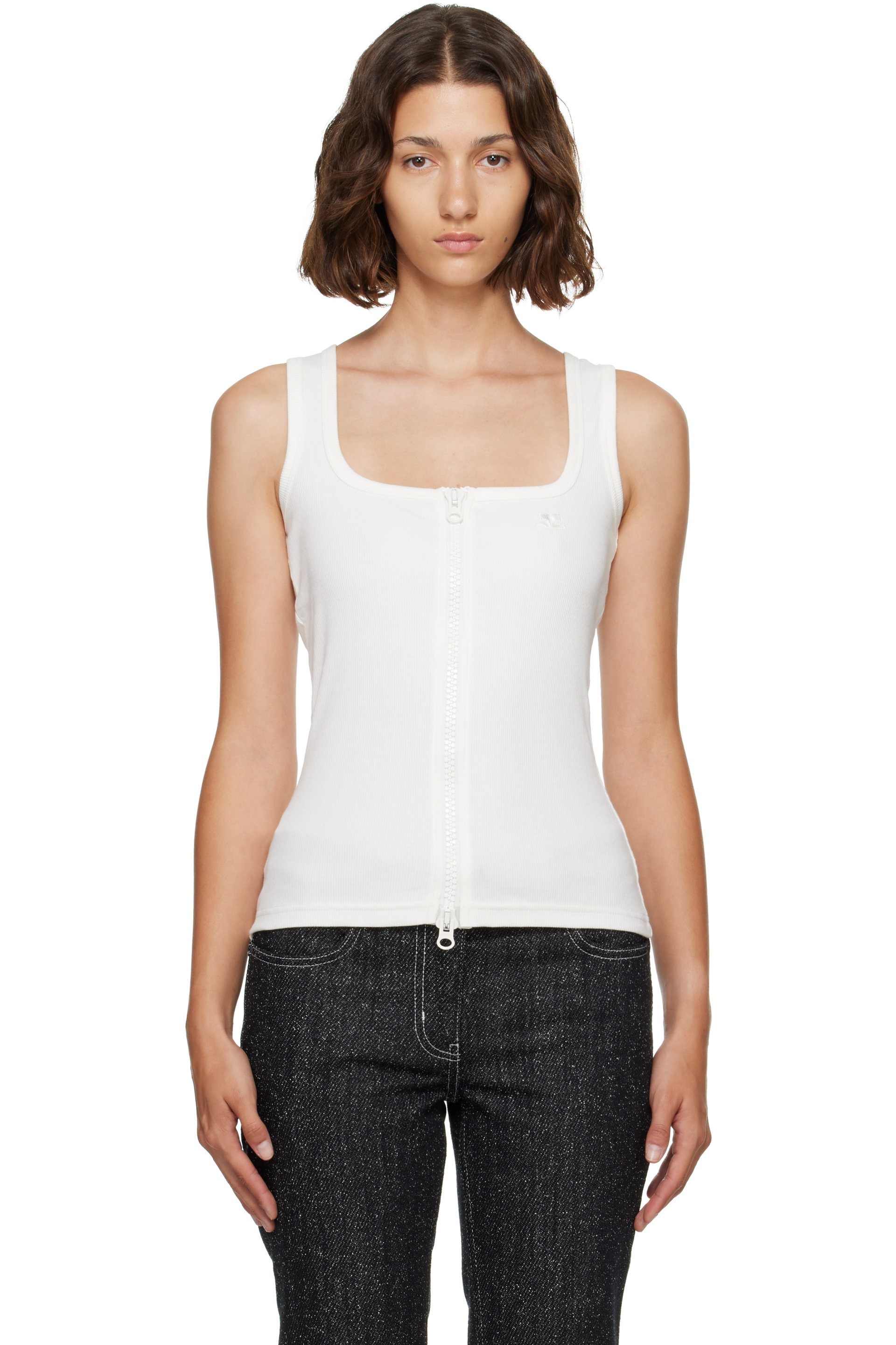 Courrèges - White 90's Rib Zipped Tank Top