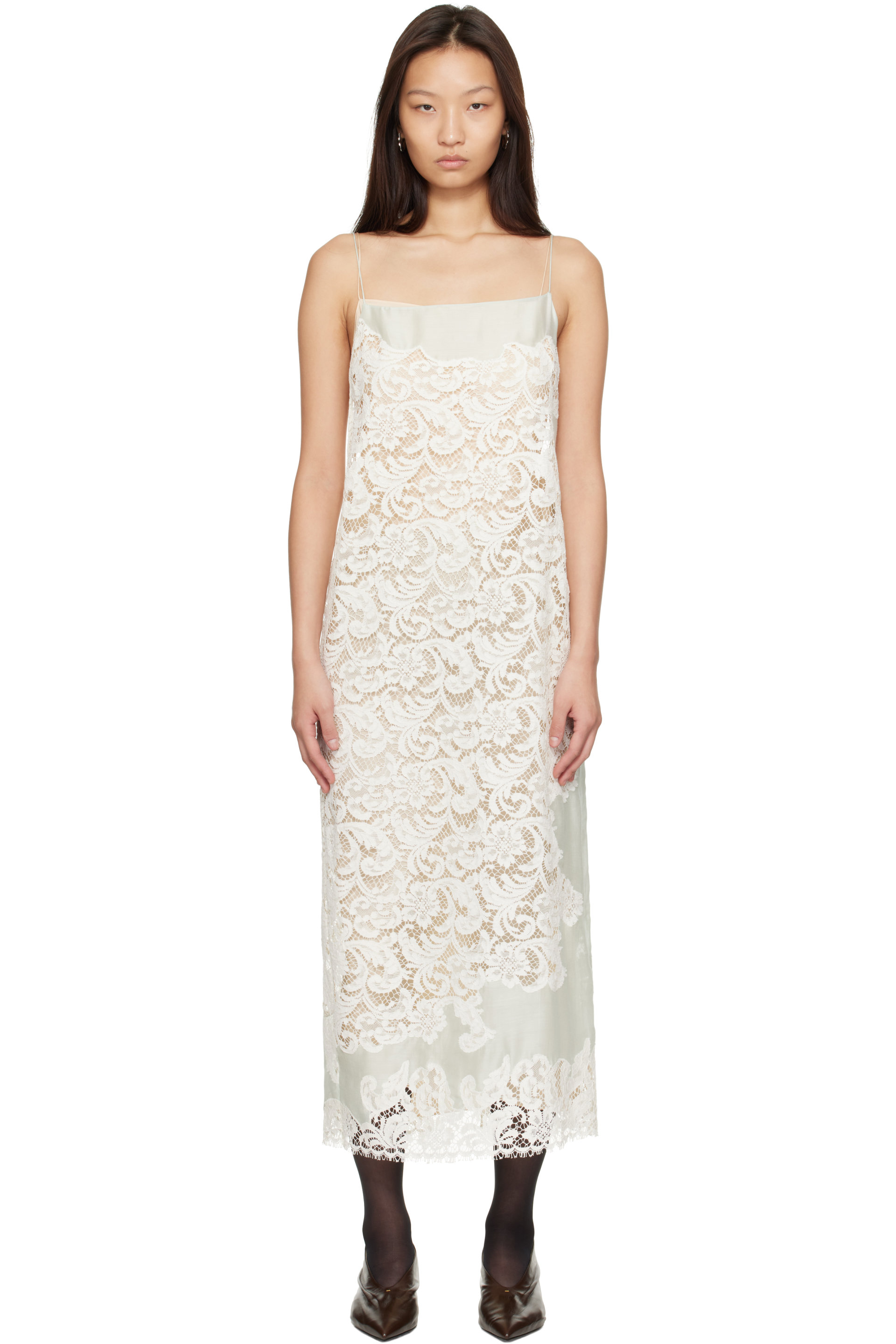 KHAITE - Green & Beige Nevis Maxi Dress
