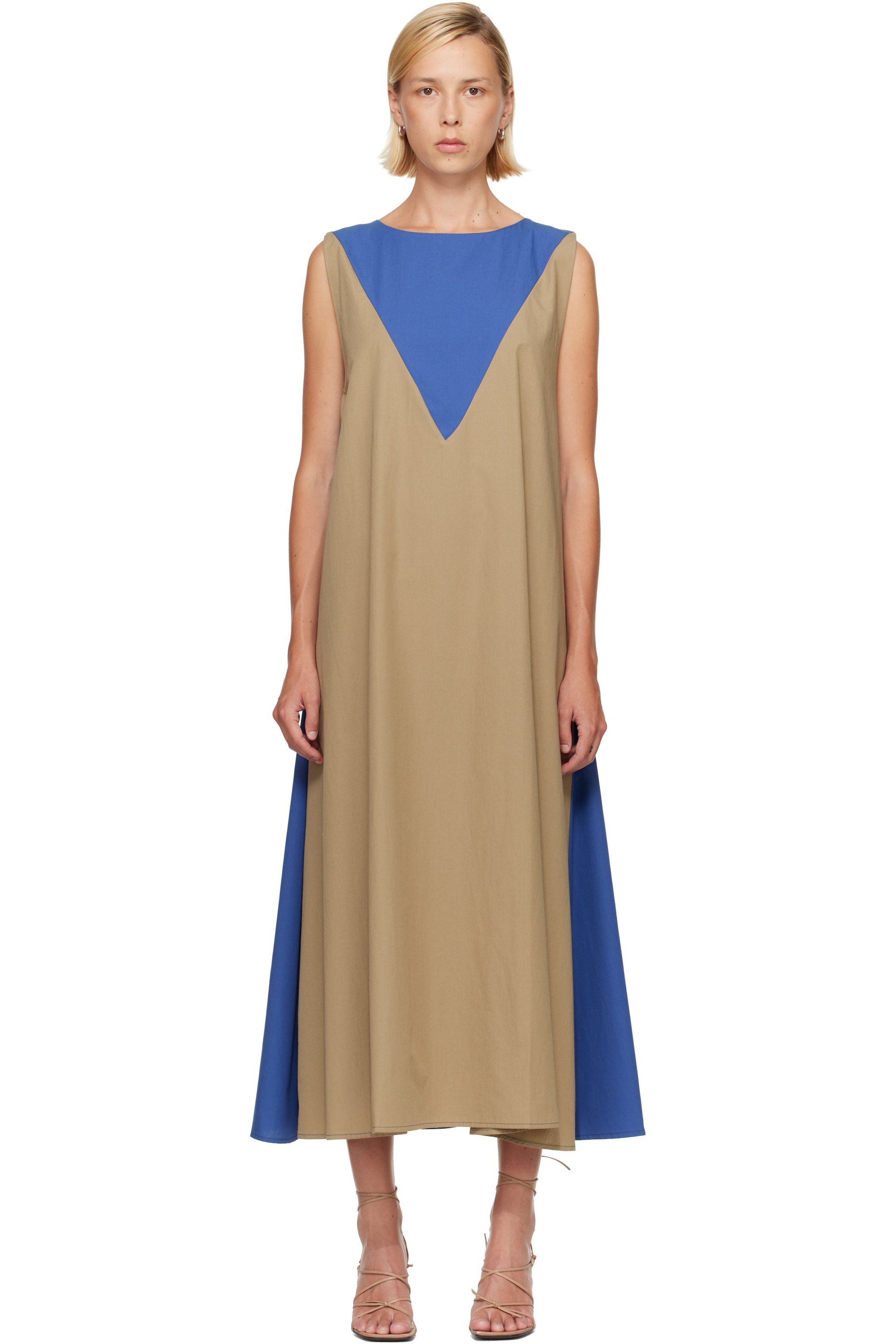 Baserange - Khaki & Blue Tres Maxi Dress
