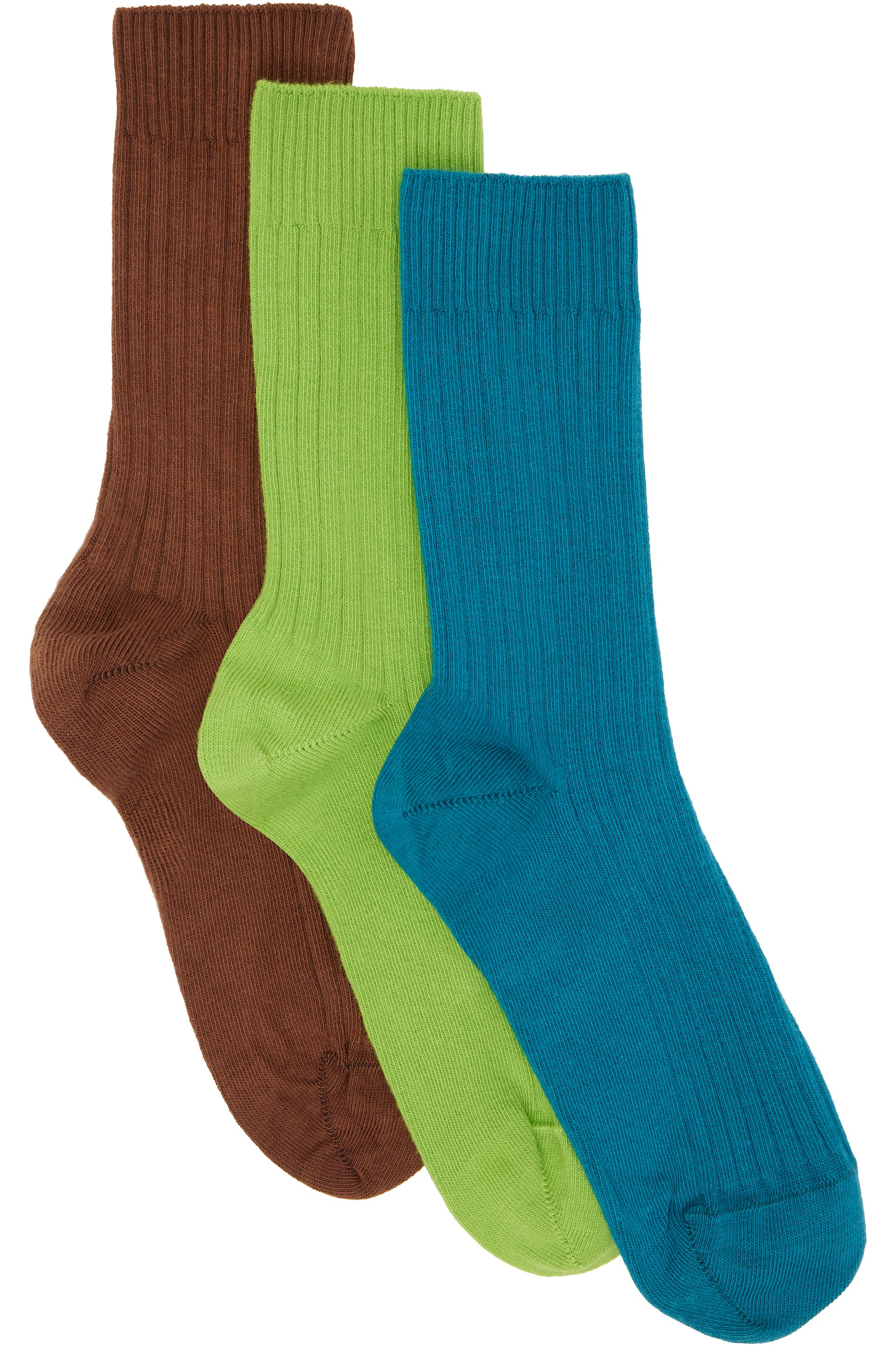 Baserange - Three-Pack Multicolor Cotton Rib Overankle Socks