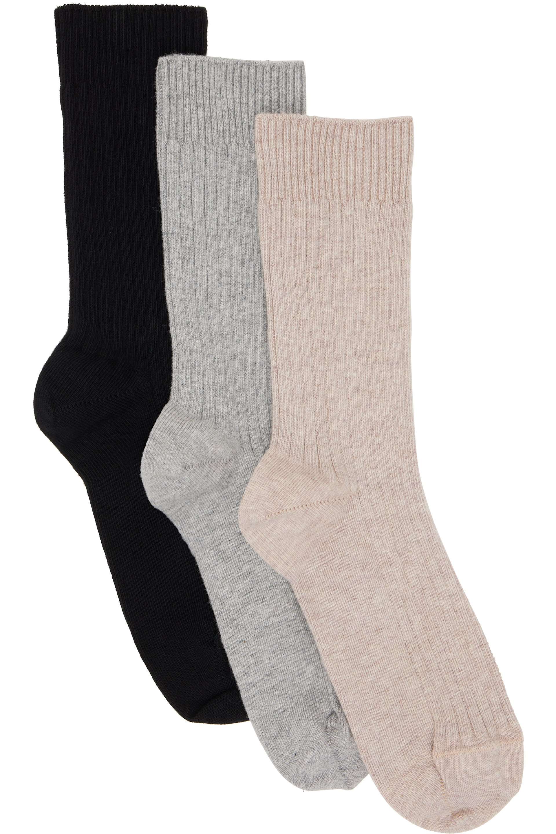 Baserange - 三双装多色 Cotton Rib Overankle 中筒袜