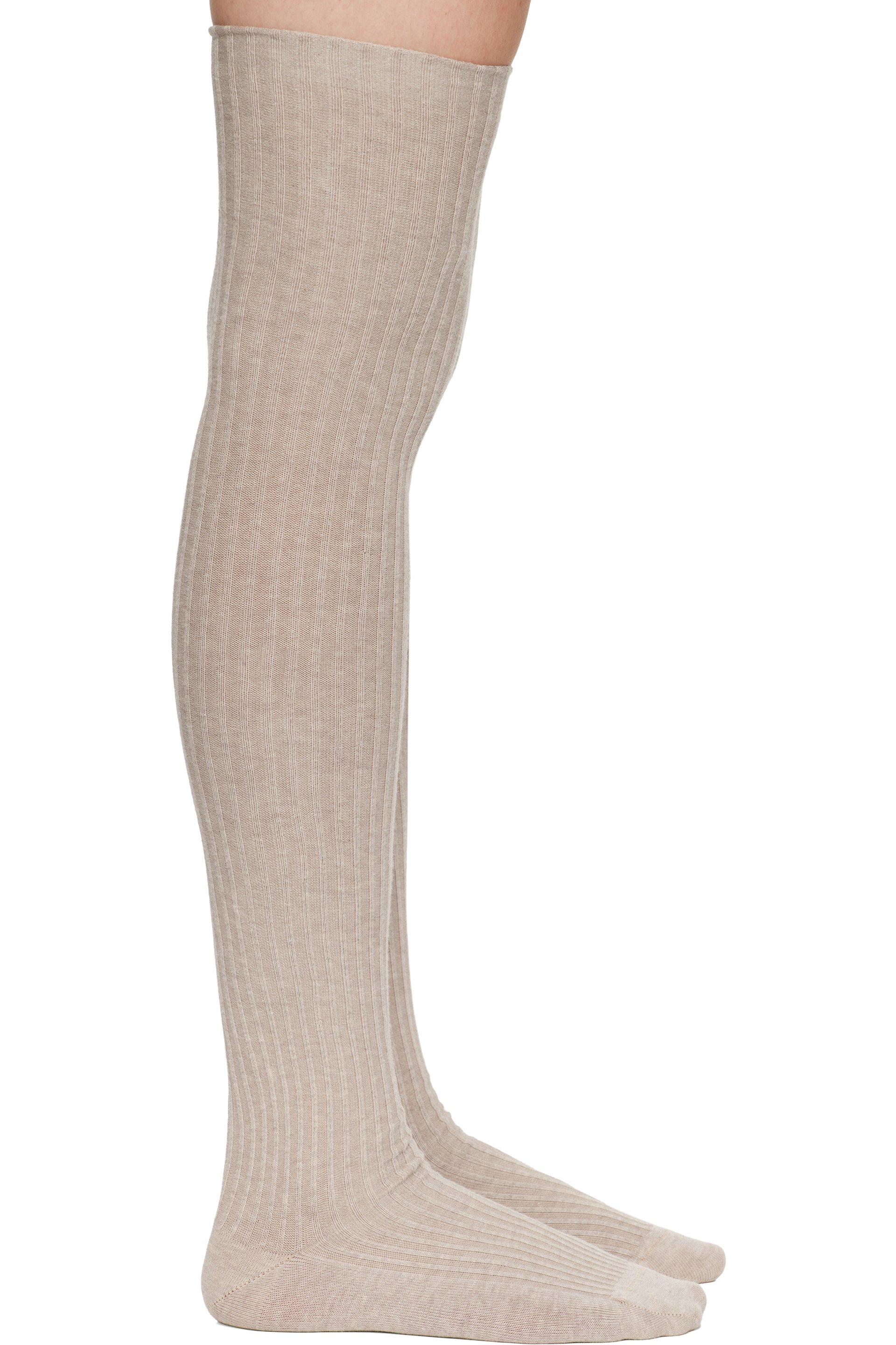Baserange - Beige Organic Cotton Rib Overknee Socks