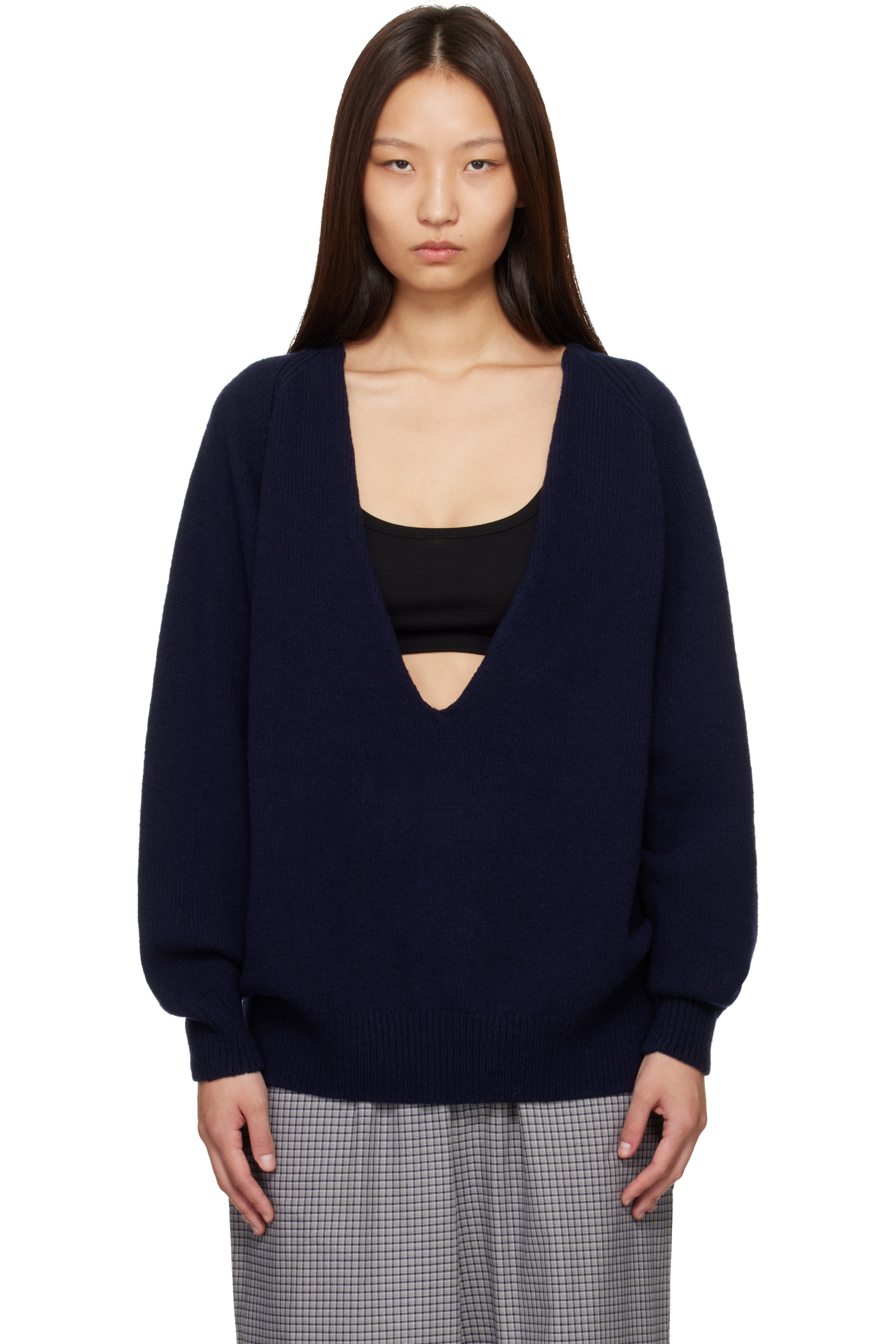 Baserange - Navy Soar V-Neck Sweater