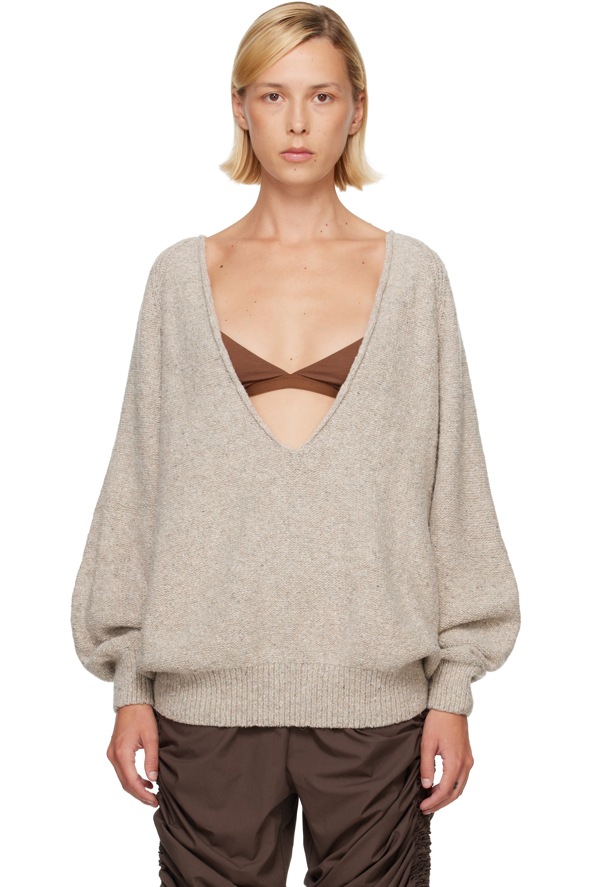 Baserange - Beige Soar V Neck Sweater