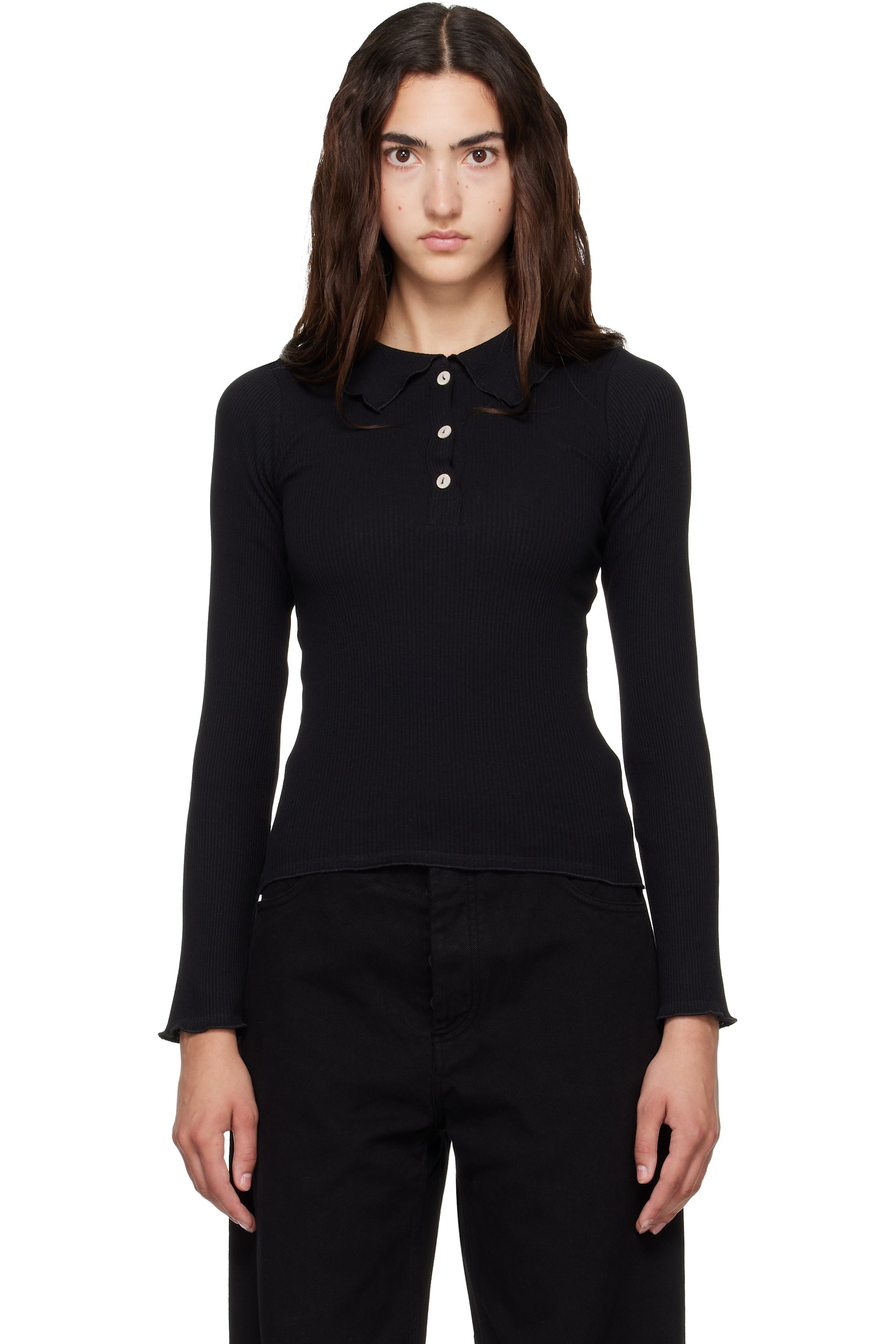 Baserange - Black Dual Polo Long Sleeve Polo