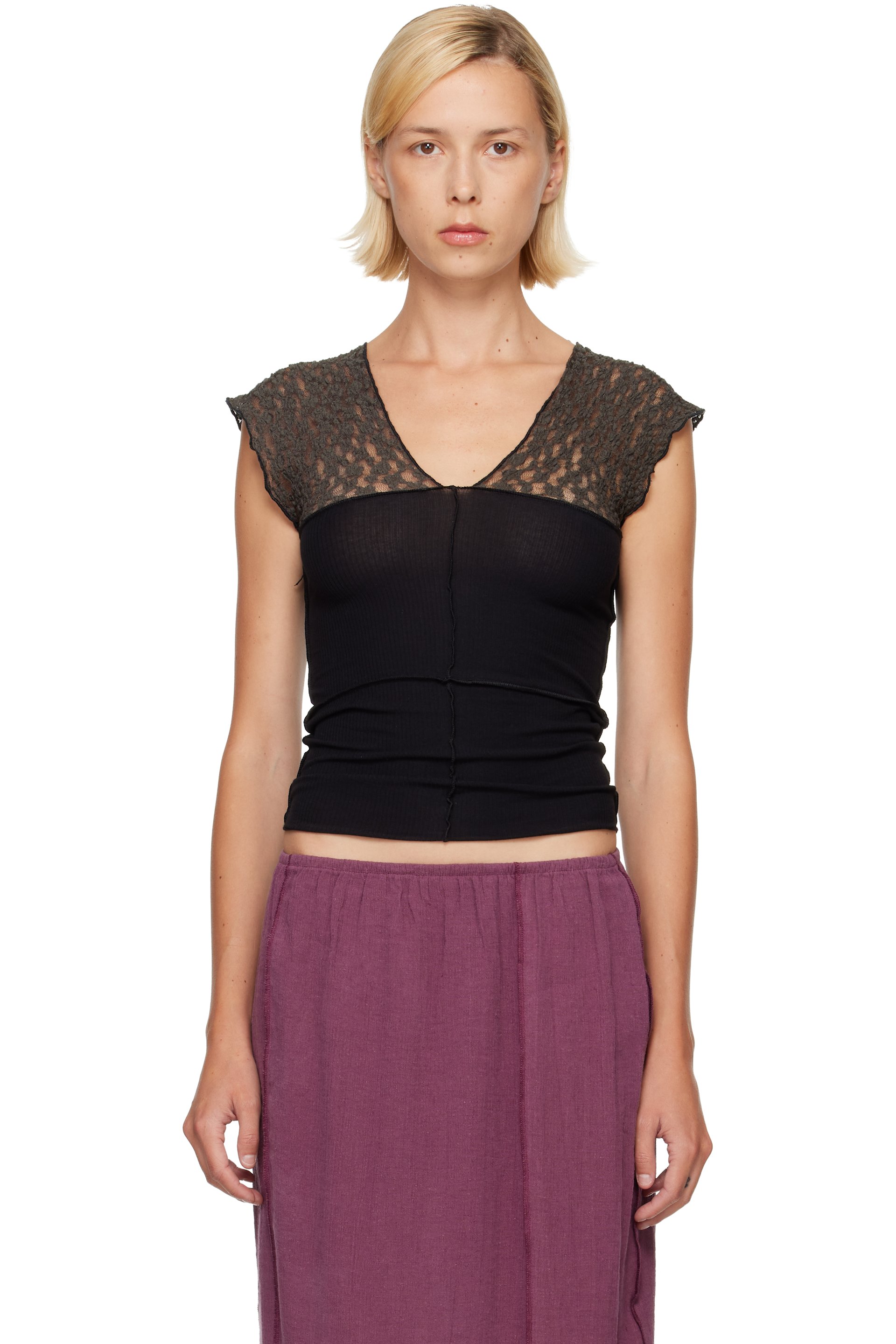 Baserange - SSENSE Exclusive Black & Taupe Nehru Top