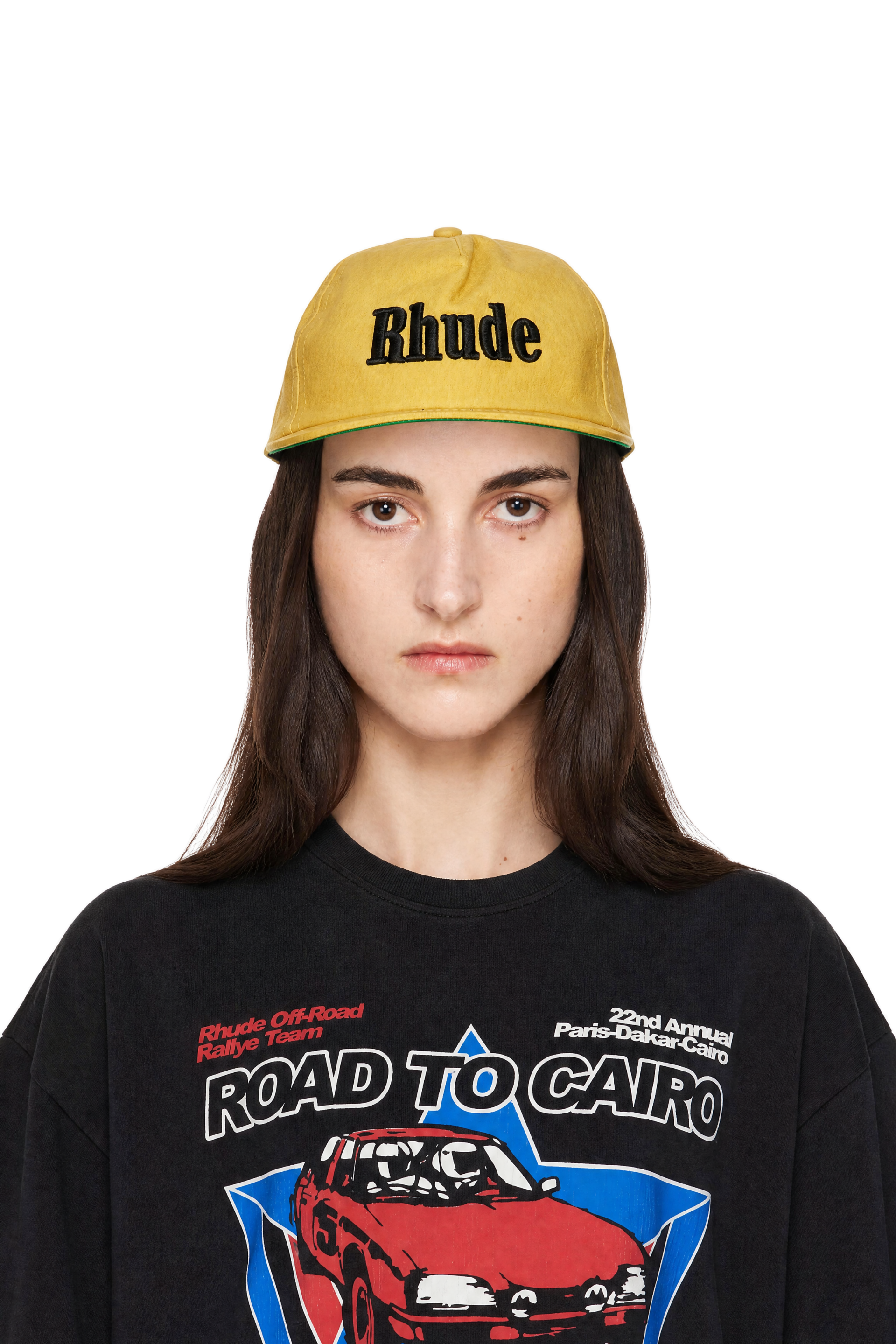 Rhude - Yellow 'Rhude' Logo Leather Cap