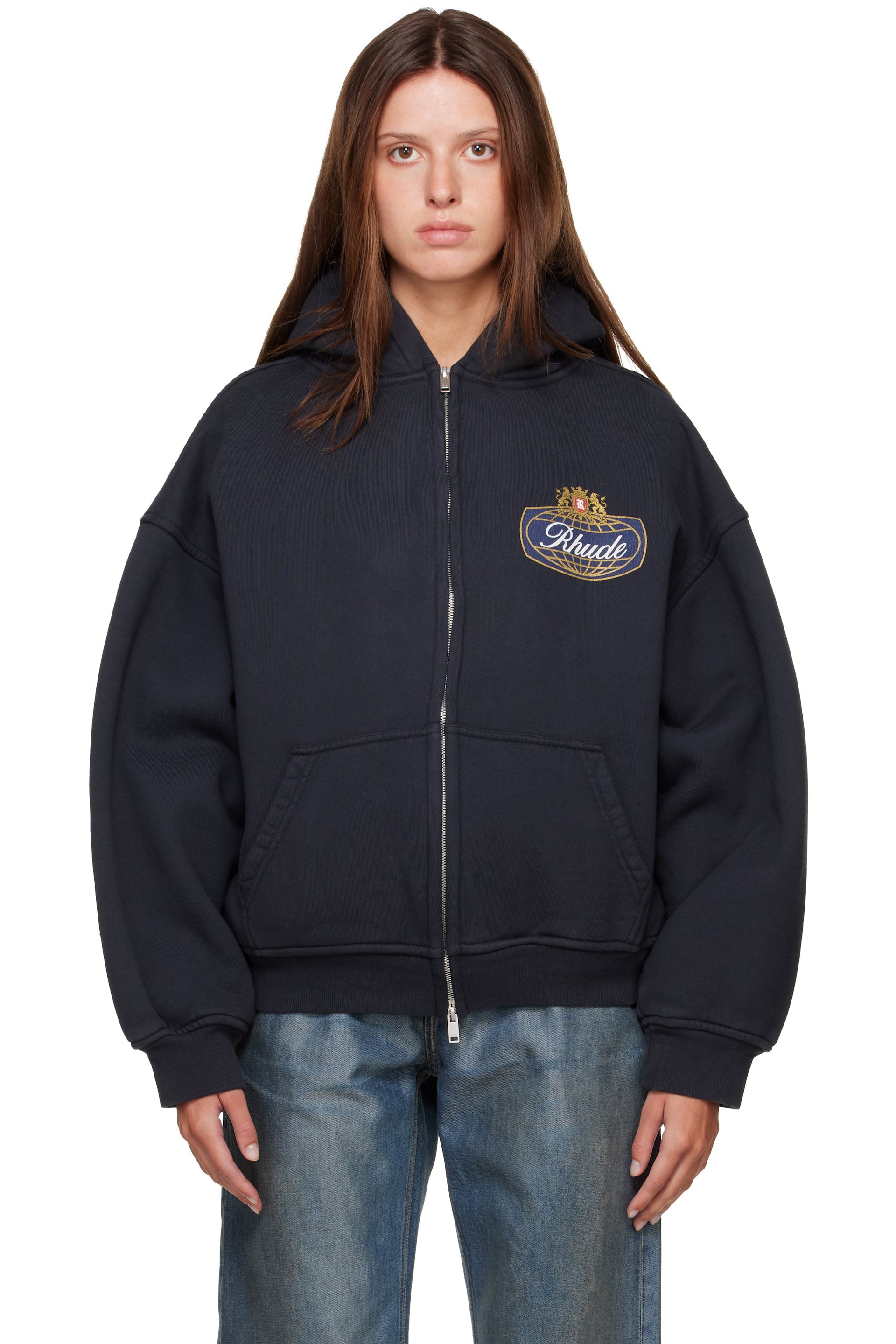 Rhude - Black 'Rhude Safari Crest' Zip-Up Hoodie
