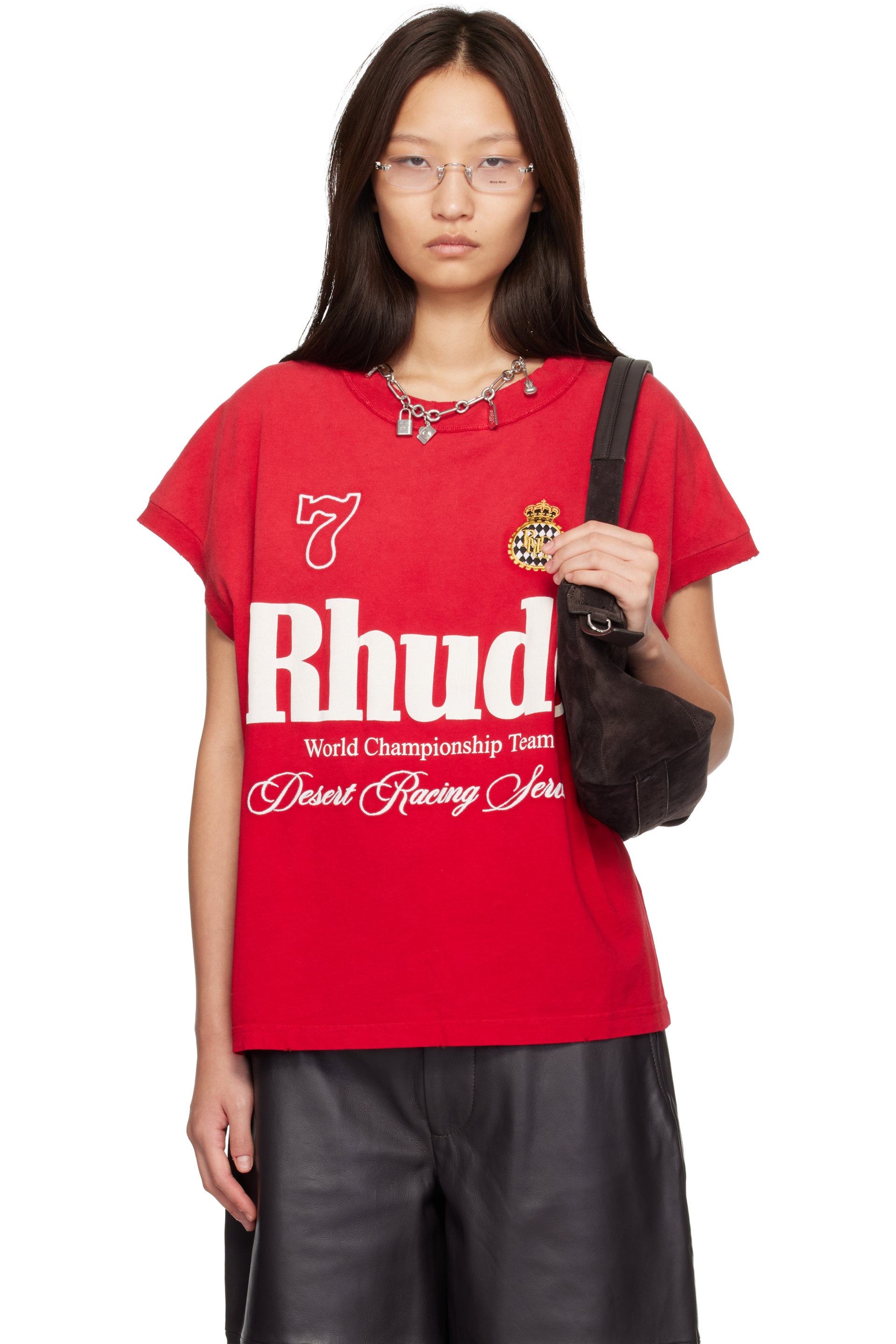 Rhude - Red 'Rhude Desert Racing' Script Cut-Off T-shirt