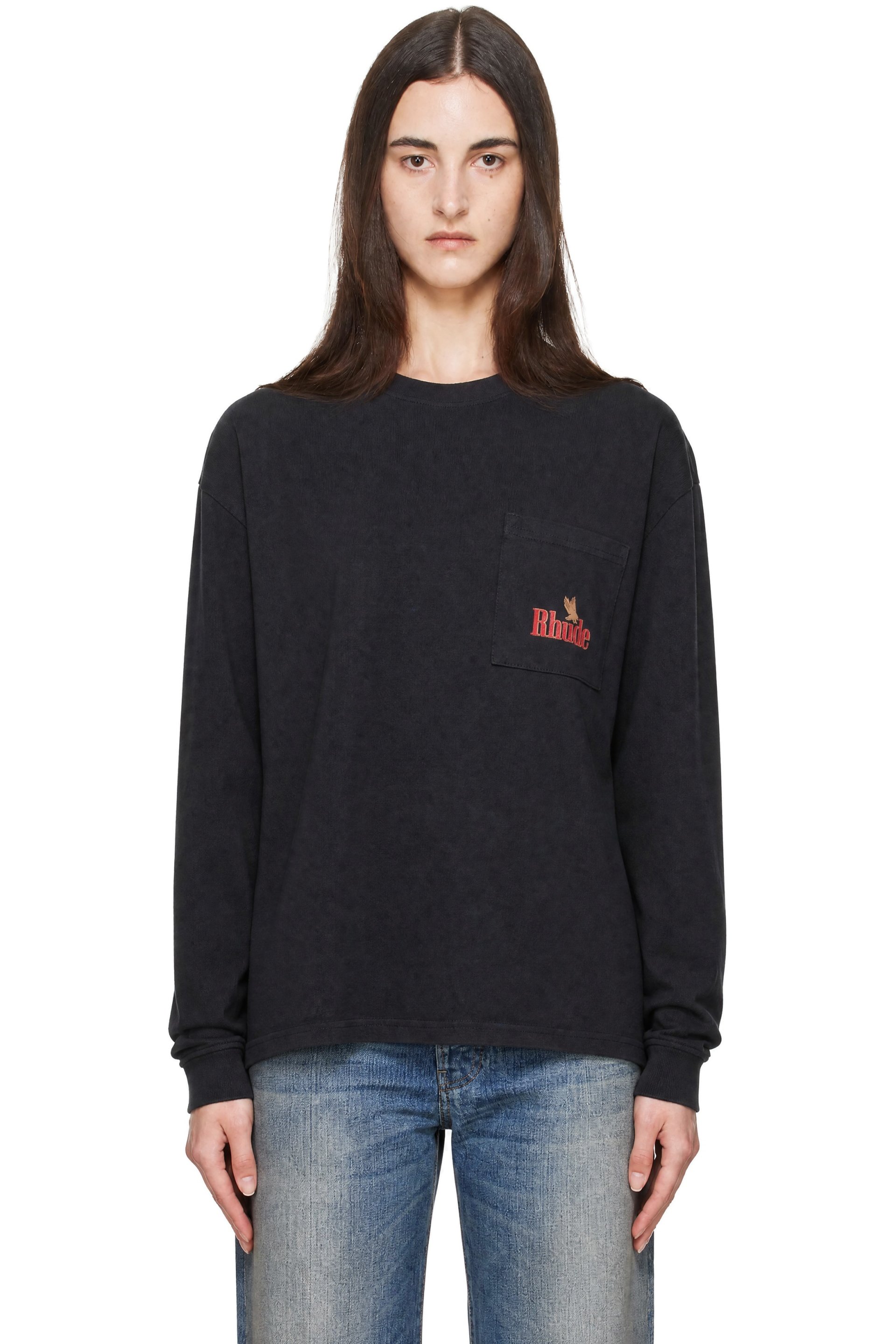 Rhude - Black 'Rhude American Spirit' Pocket Long Sleeve T-shirt