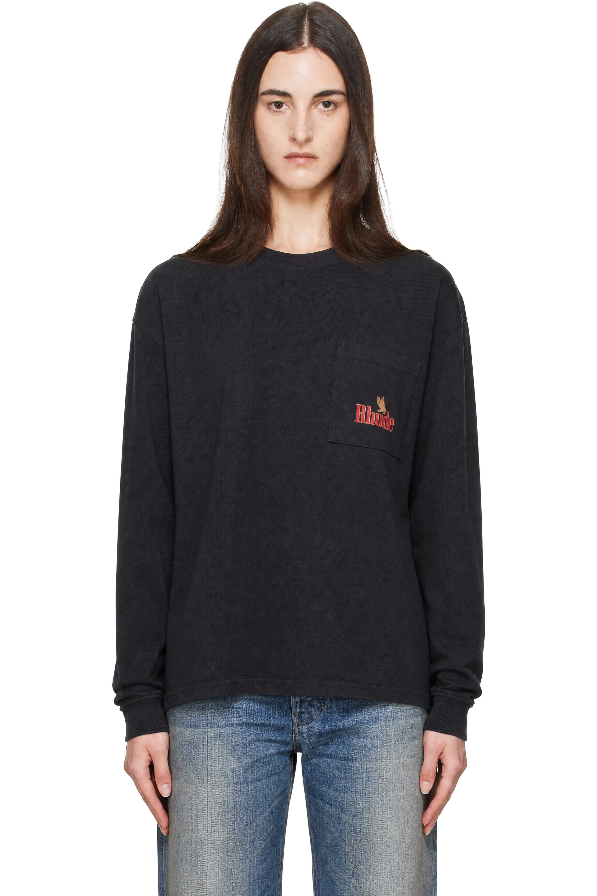 Rhude - Black 'Rhude American Spirit' Pocket Long Sleeve T-shirt
