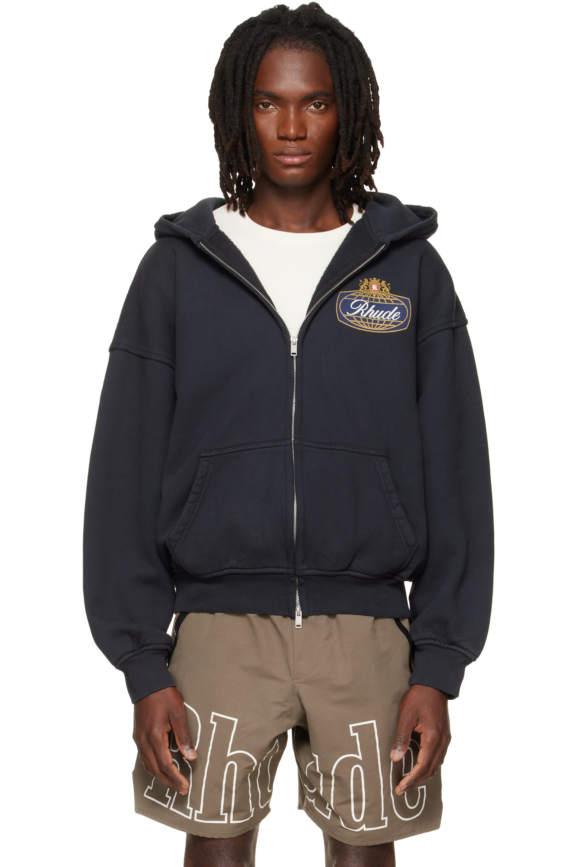Rhude - Balck 'Rhude Safari Crest' Zip-Up Hoodie