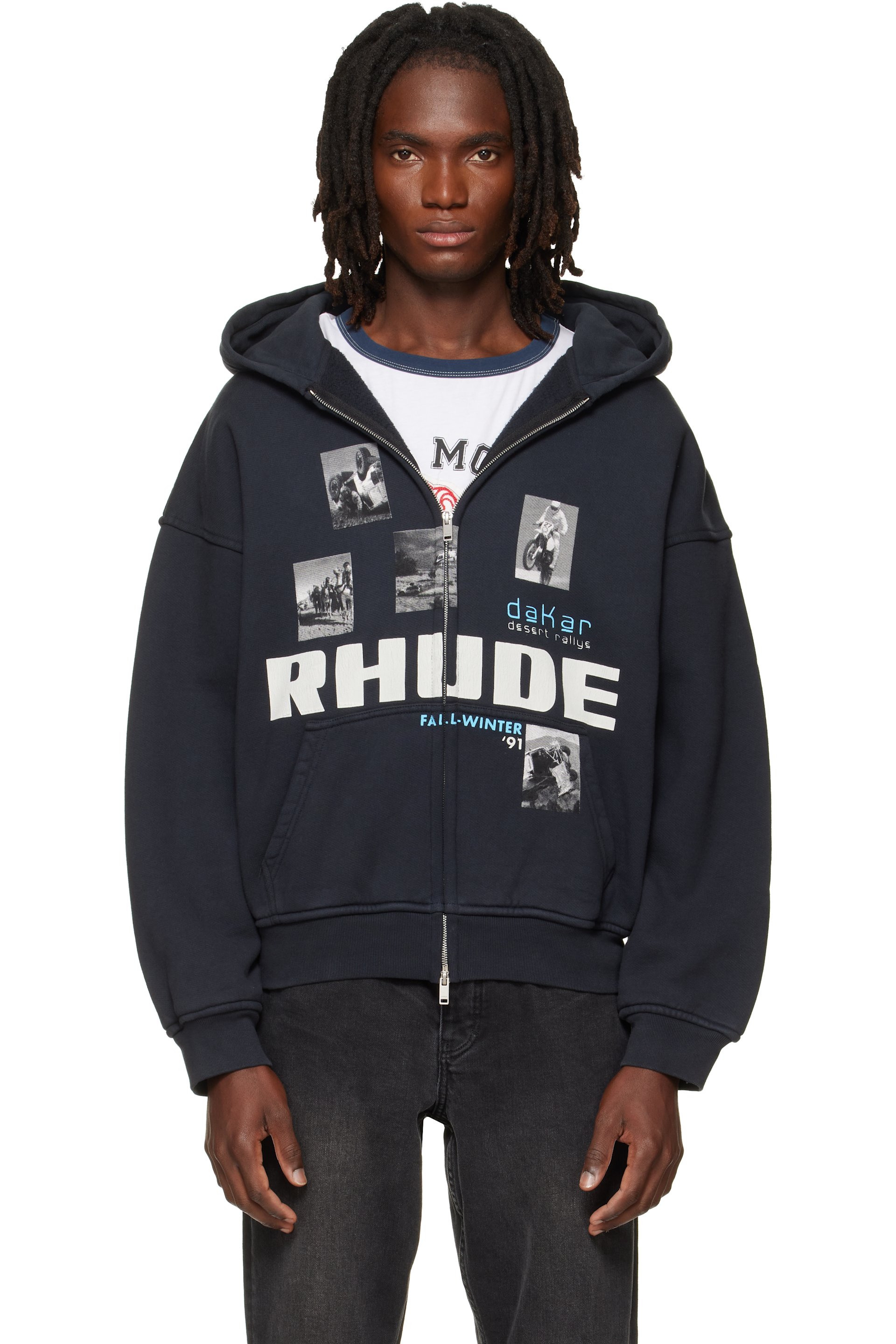 Rhude - Black 'Winter 91 Rallye' Zip-Up Hoodie
